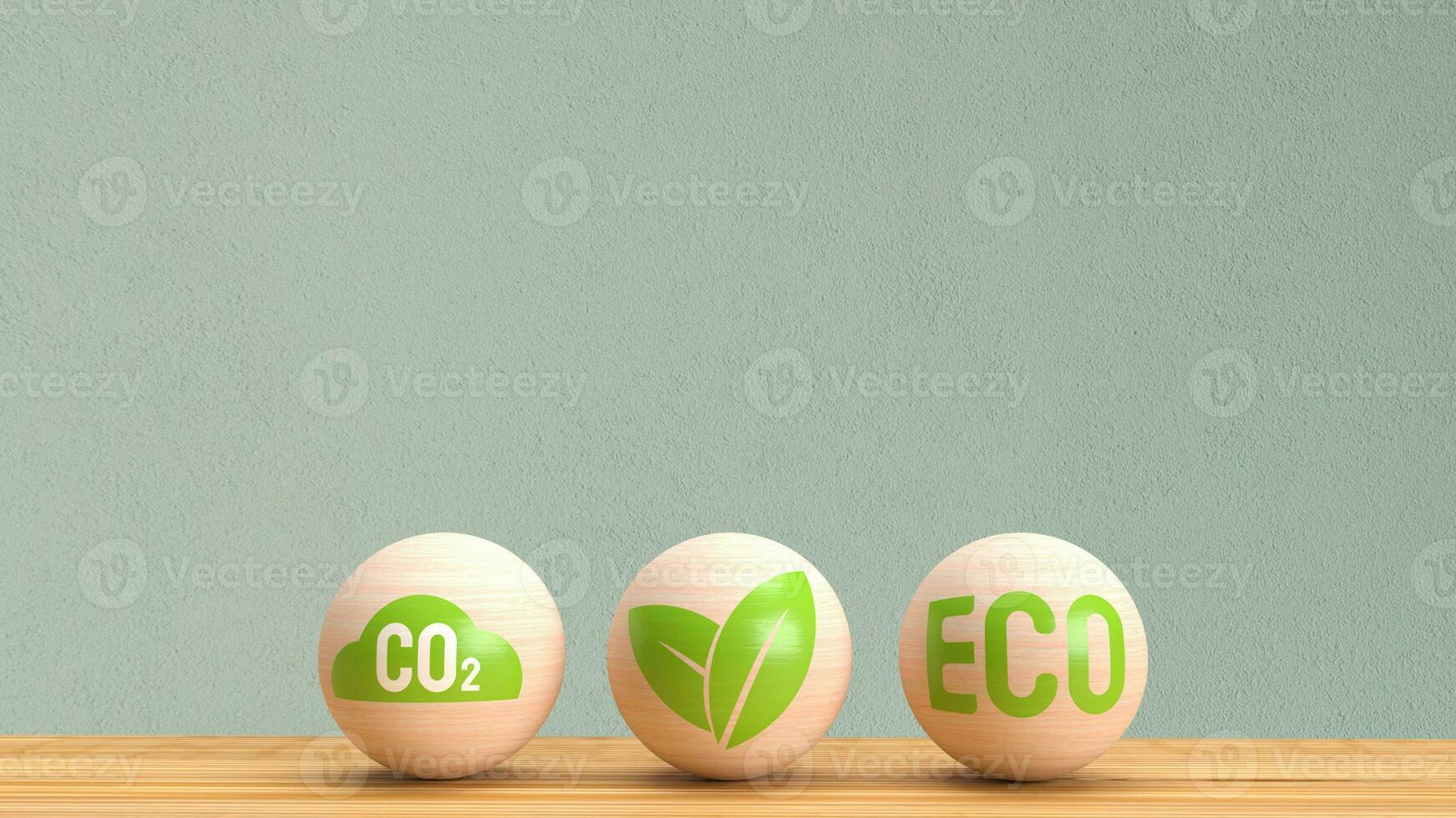 a eco ícone em madeira bola 3d Renderização foto