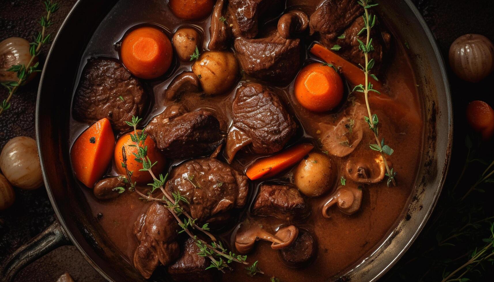 grelhado bife e carne ensopado com batatas gerado de ai foto