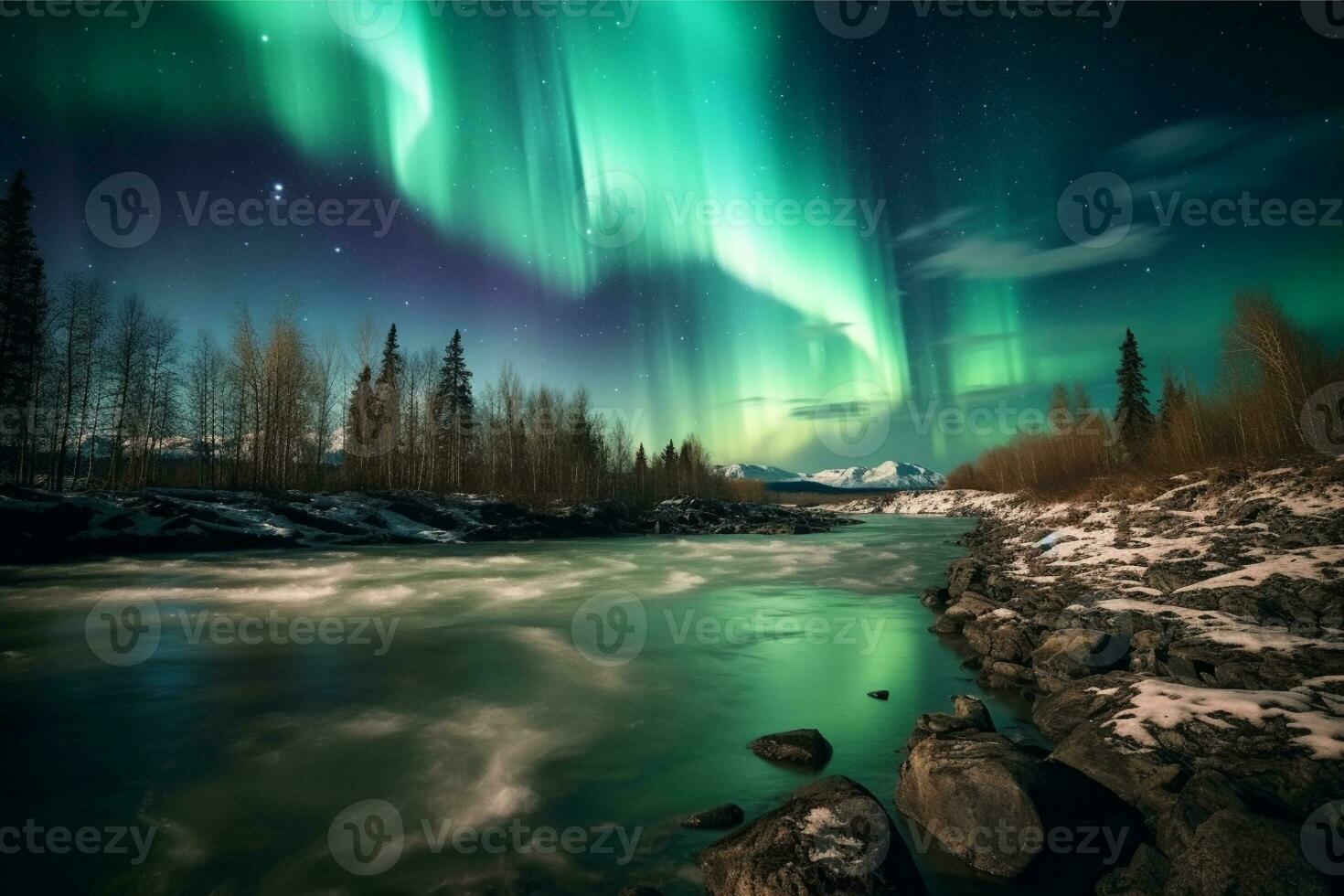 aurora panorama com norte luzes, generativo ai foto