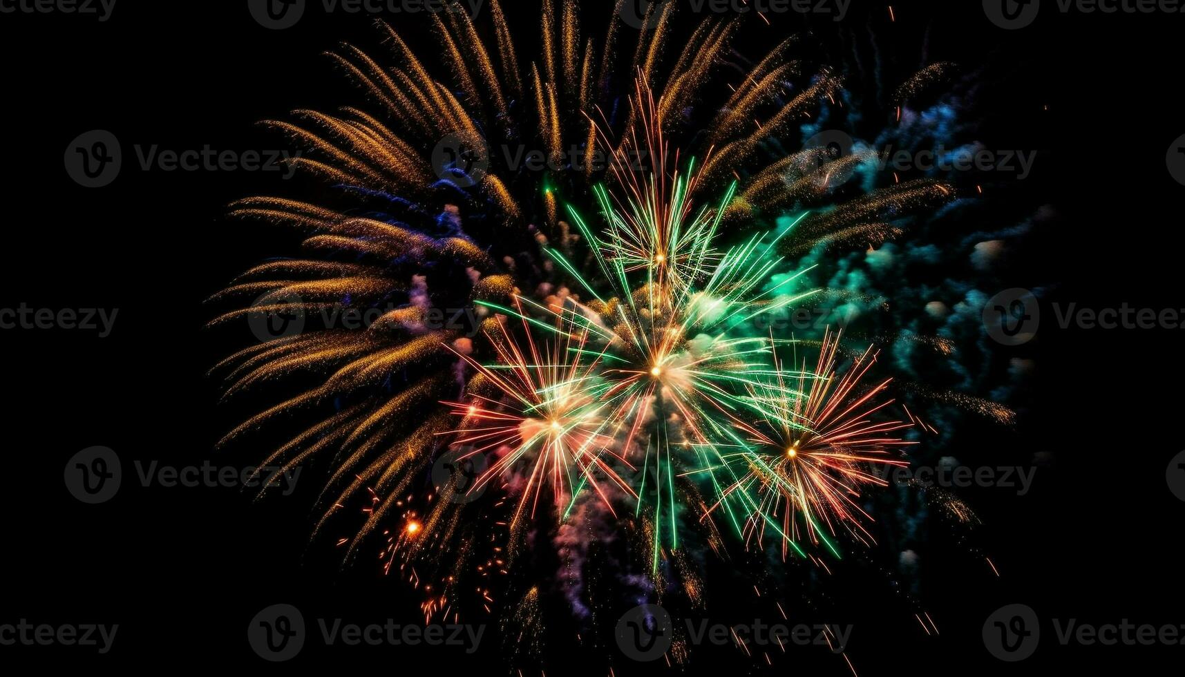 quarto do Julho celebração explodindo fogos de artifício iluminar a noite céu generativo ai foto