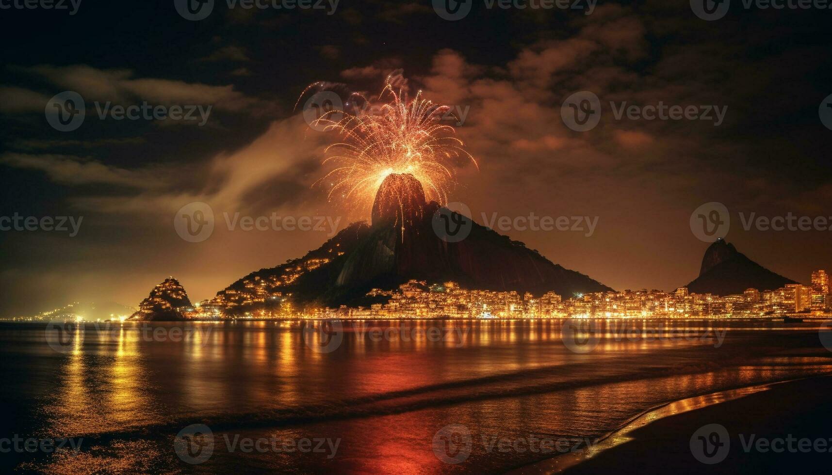 a iluminado Horizonte explode com multi colori fogos de artifício, a comemorar verão Férias generativo ai foto