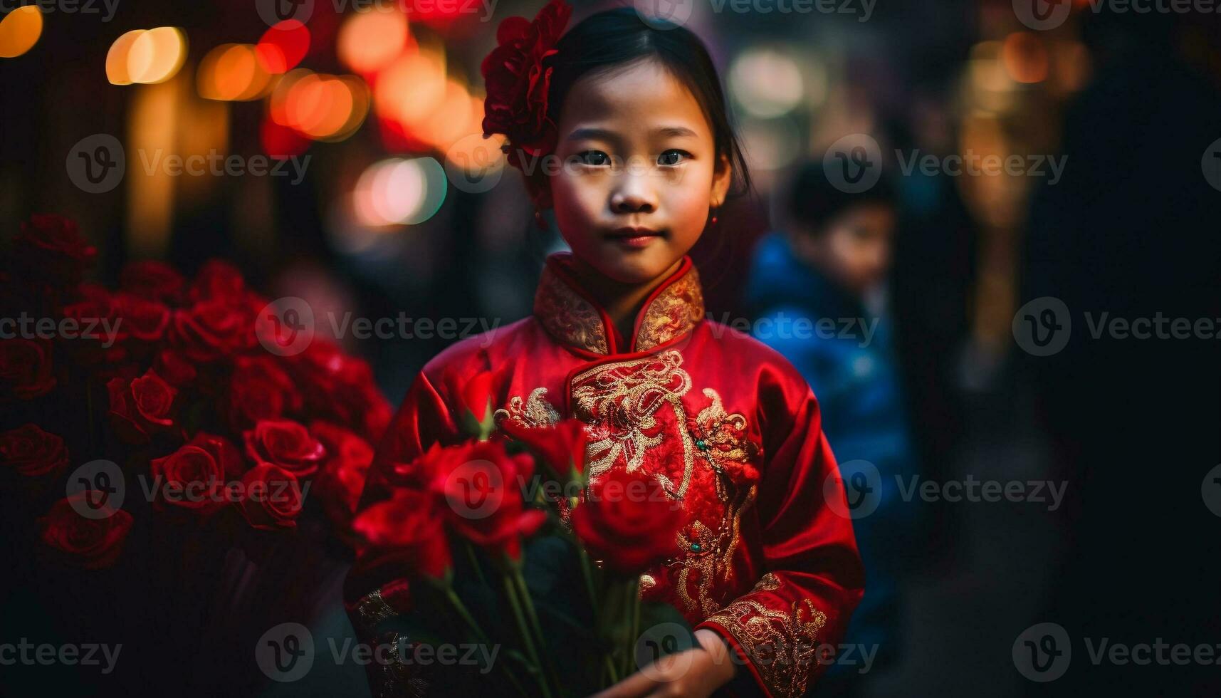 uma alegre celebração do chinês cultura com sorridente mulheres ao ar livre generativo ai foto