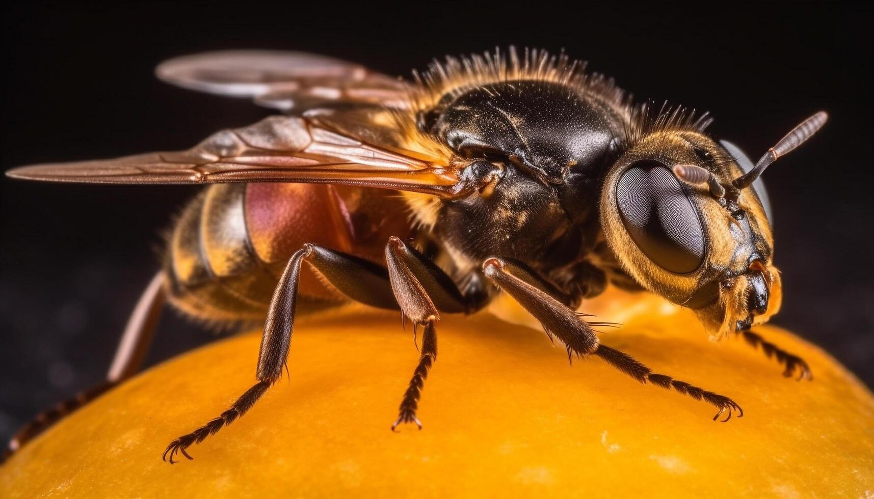 pequeno abelha colecionar pólen em amarelo flor dentro natureza macro gerado de ai foto