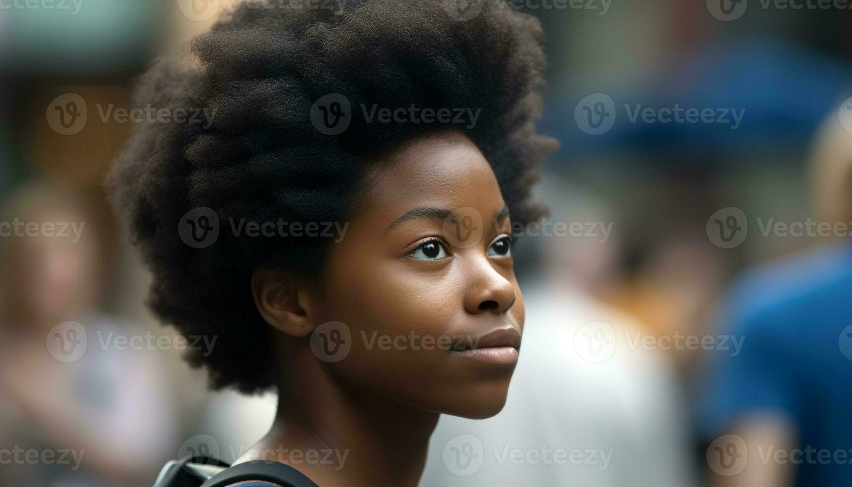 sorridente africano criança olhando às Câmera, foco em primeiro plano retrato gerado de ai foto