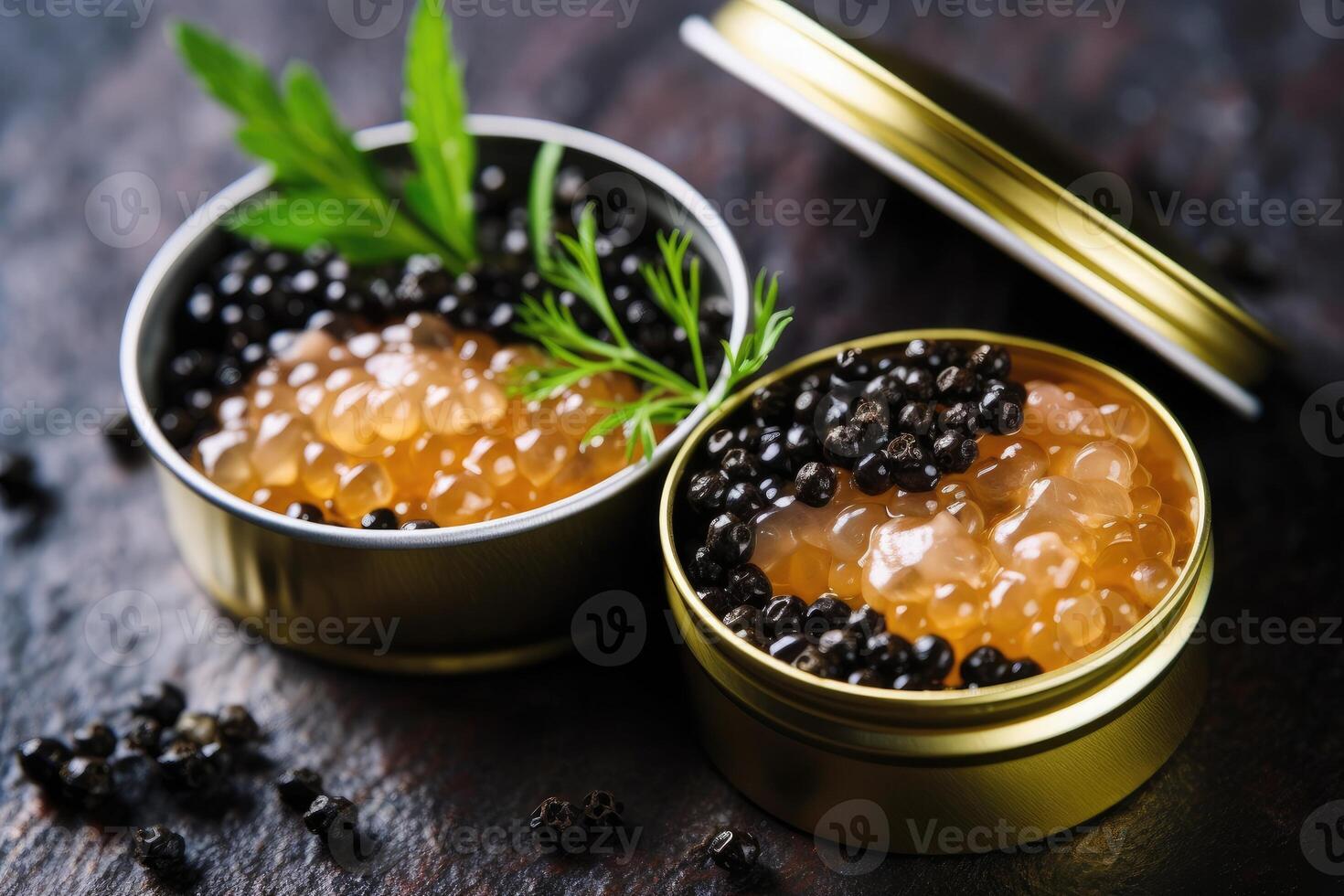 estoque foto do caviar em a pode plano deitar fotografia generativo ai
