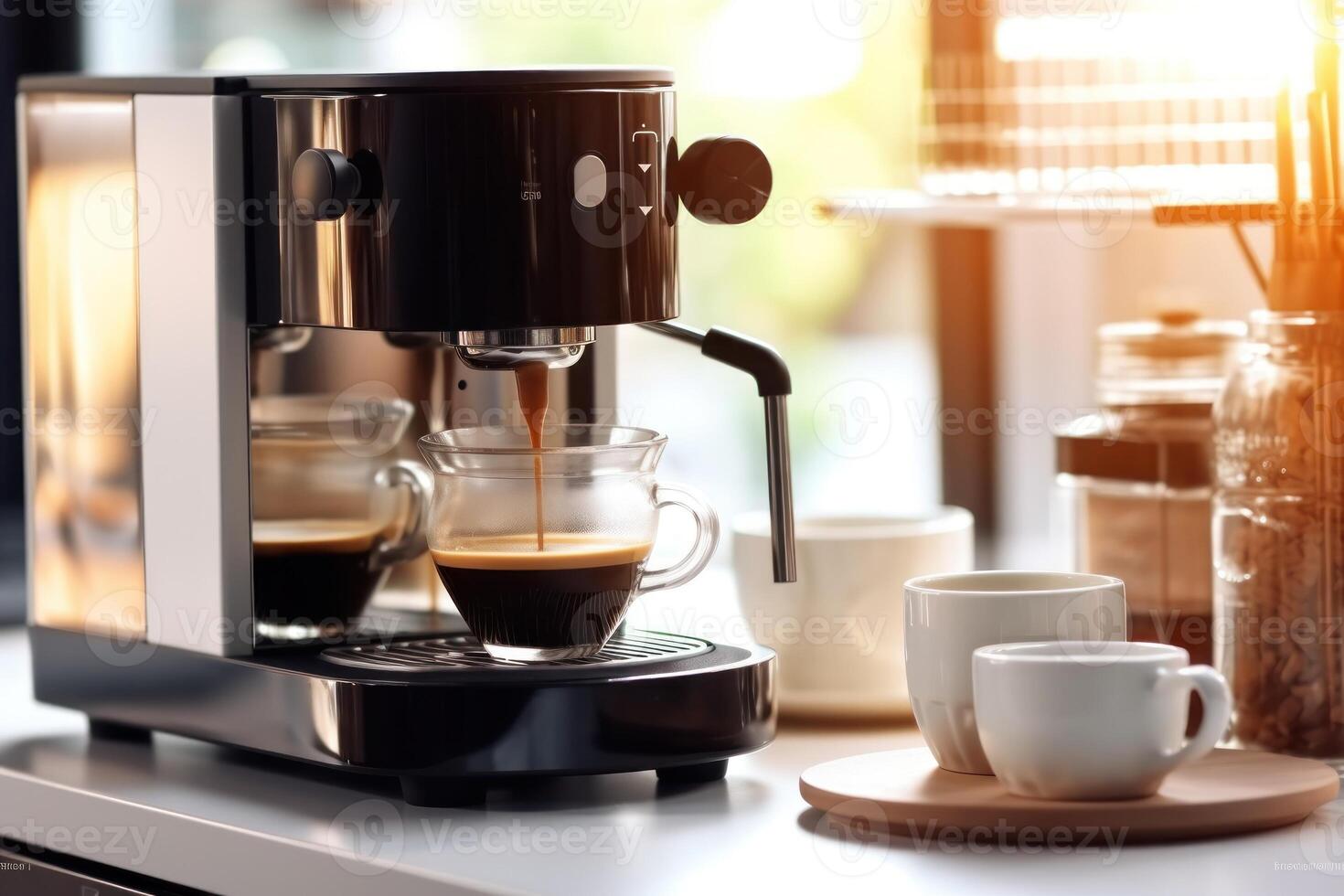 estoque foto do faço moderno moer café criador dentro a cozinha mesa Comida fotografia generativo ai