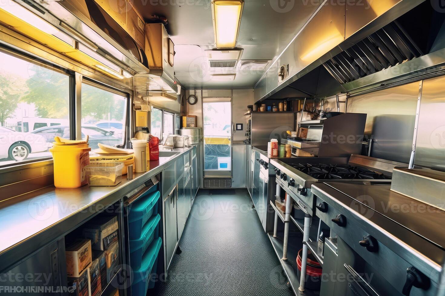 estoque foto do dentro Comida caminhão cozinha profissional Comida fotografia ai gerado