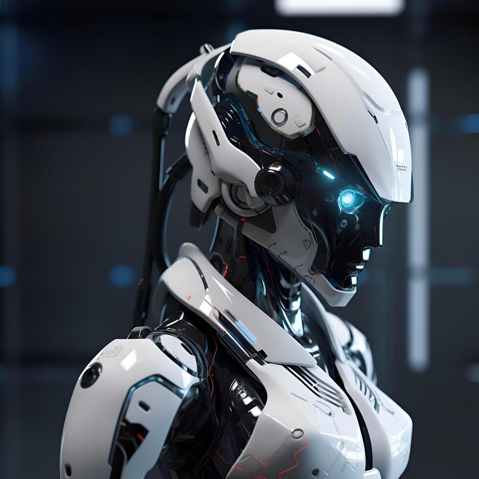 3d Renderização humanóide robô ou cyborg com cópia de espaço em Preto fundo foto