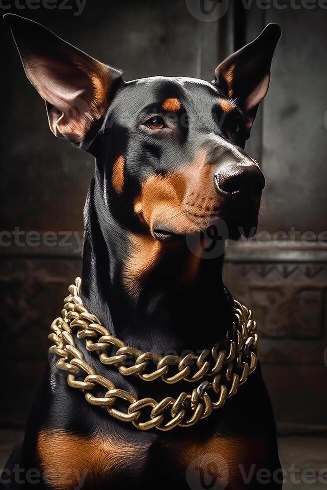 brutal cachorro com óculos em uma Preto fundo dentro a estúdio. a imagem estava criada usando artificial inteligência.ai gerado foto