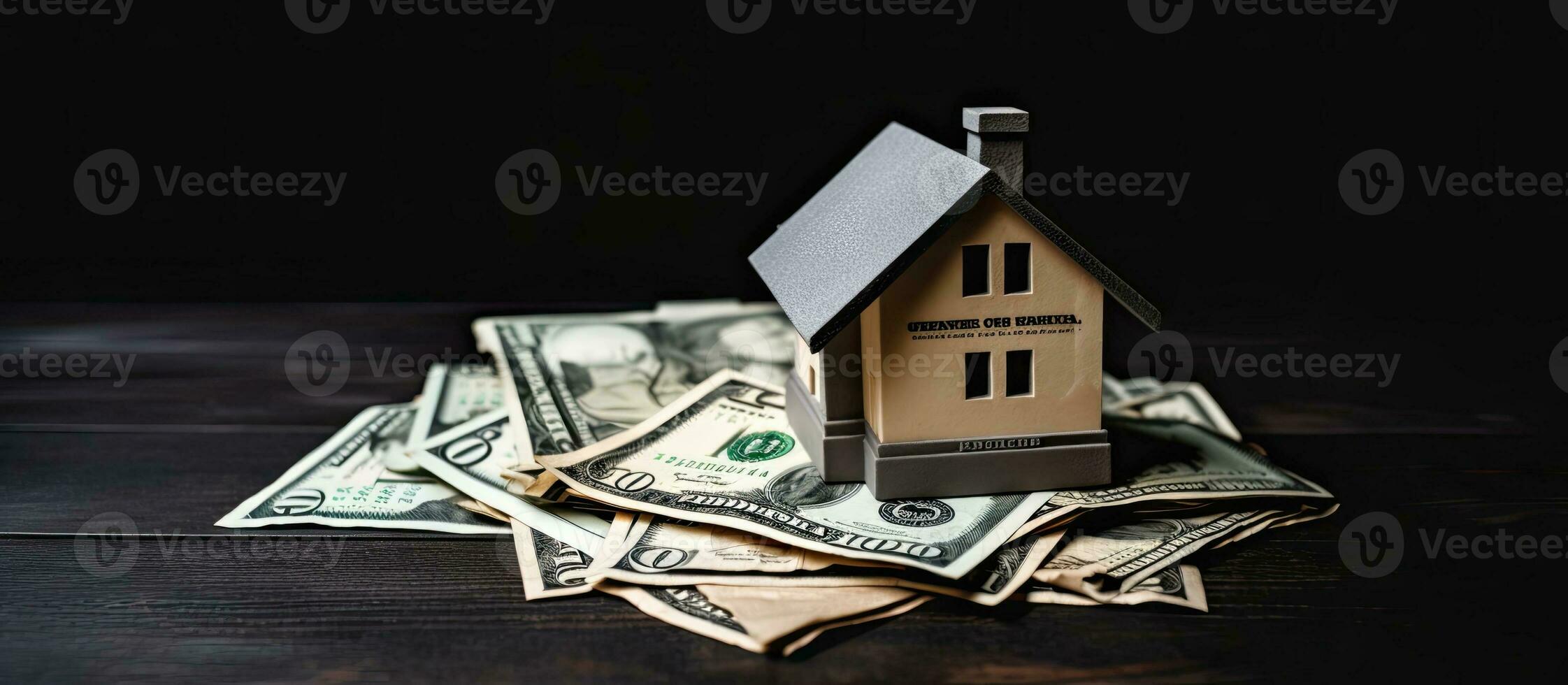 uma casa sentado em topo do uma pilha do dinheiro criada com generativo ai tecnologia foto