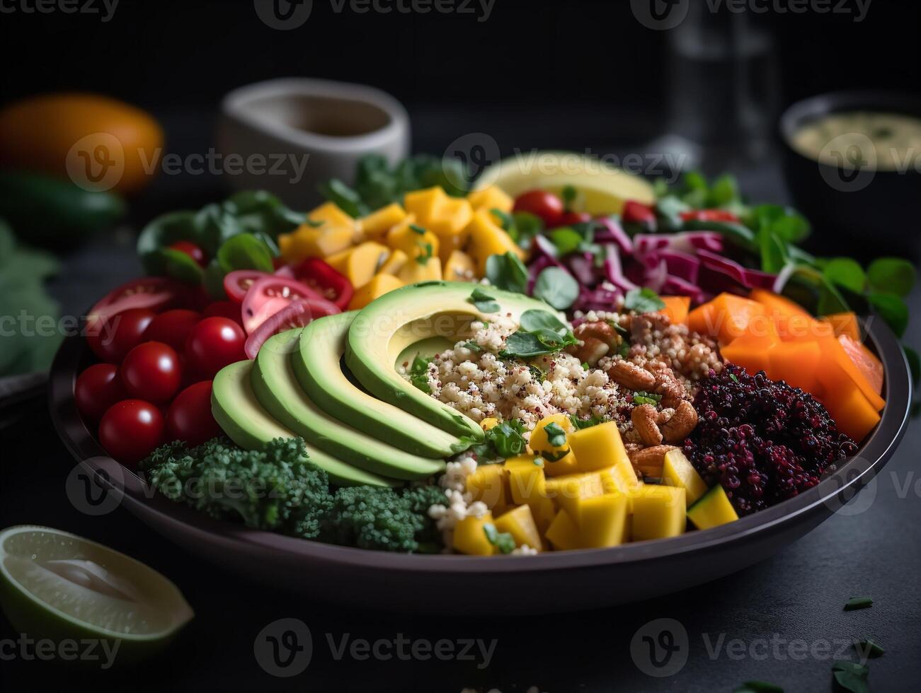 a vibrante visão do uma vegano salada tigela foto