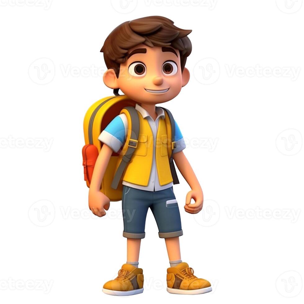 3d personagem fofa Garoto uma fofa escola Garoto costas para escola branco isolado fundo, generativo ai foto