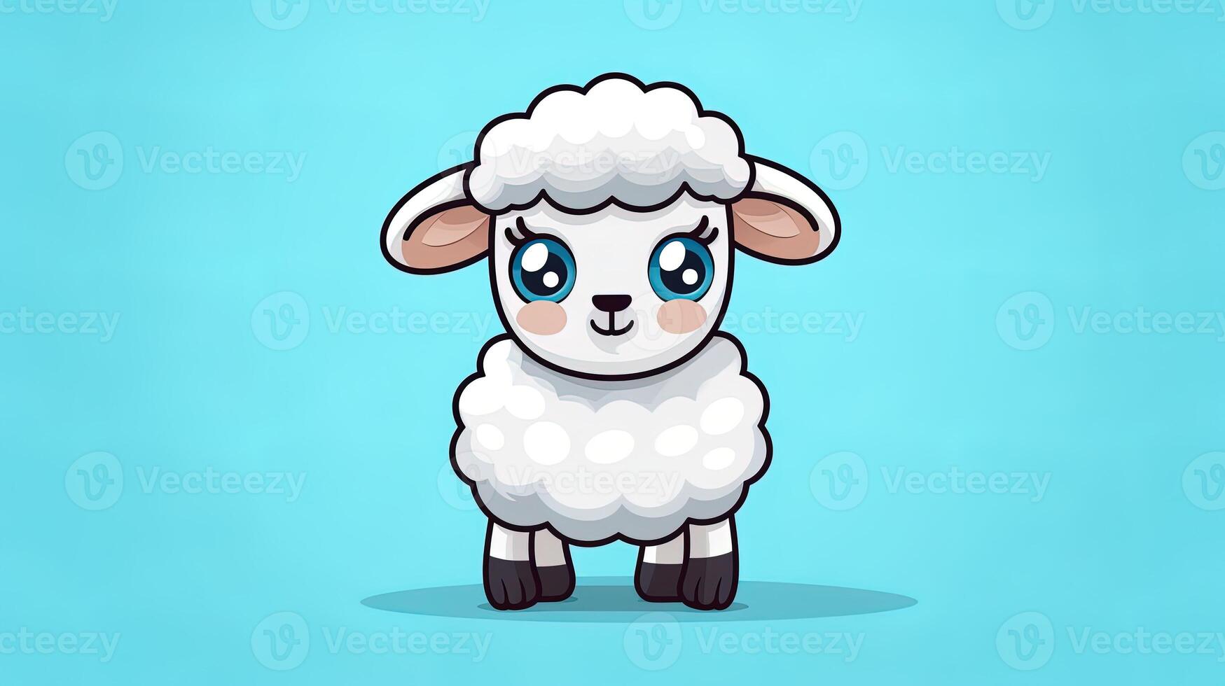 ilustração do uma ovelha com uma fundo do colinas, gerado de ai foto