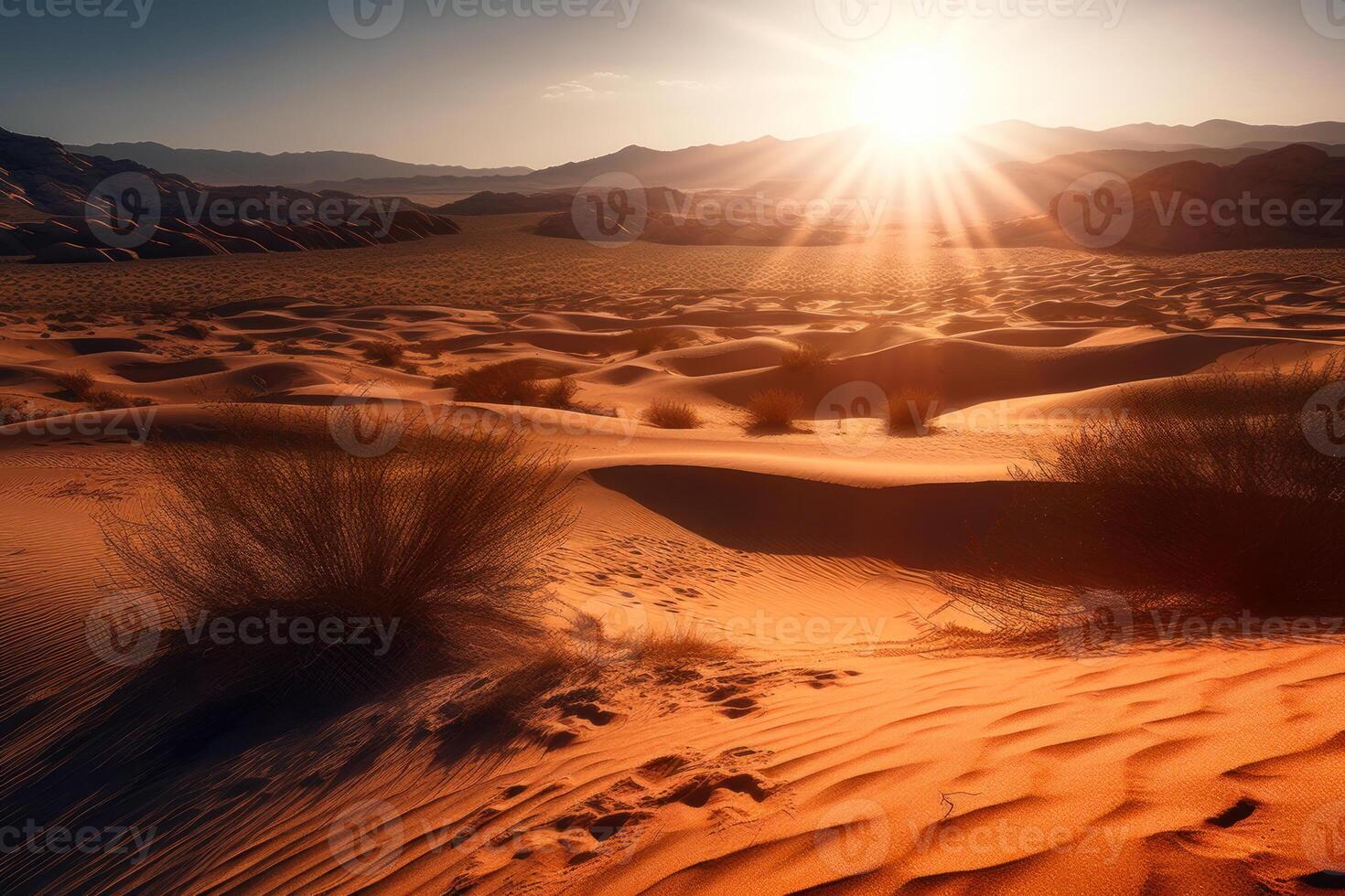 quente Sol dentro a deserto generativo ai foto