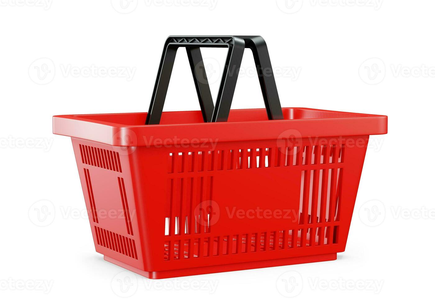 vermelho compras cesta. render 3d. isolado em branco fundo foto