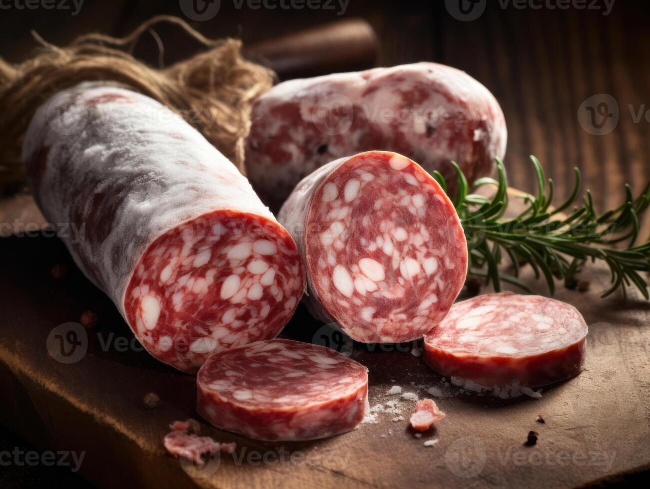 Delicatessen salame linguiça com branco mofo fouet criada com generativo ai tecnologia foto