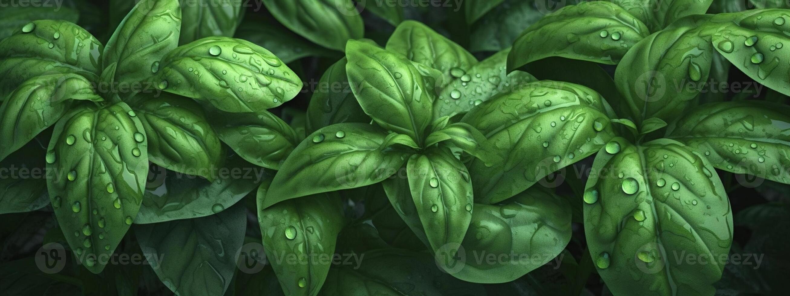 fresco doce manjericão plantar com verde folhas com gotas do água. fresco ervas para culinária, usava dentro cozinhas mundialmente. saúde comendo. bandeira. generativo ai. foto