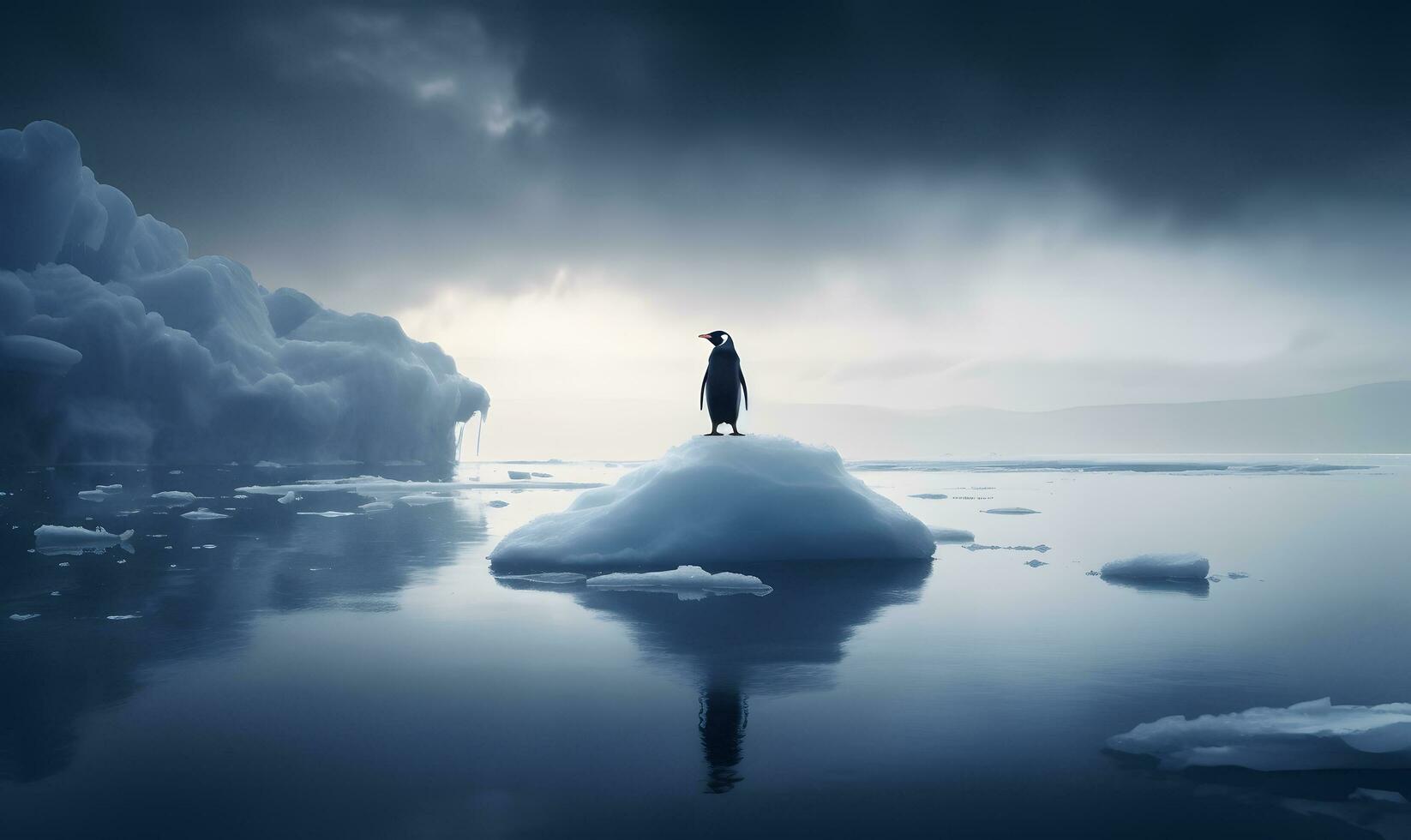 conceptual imagem do uma pinguim em pé em gelo floe ai gerado foto