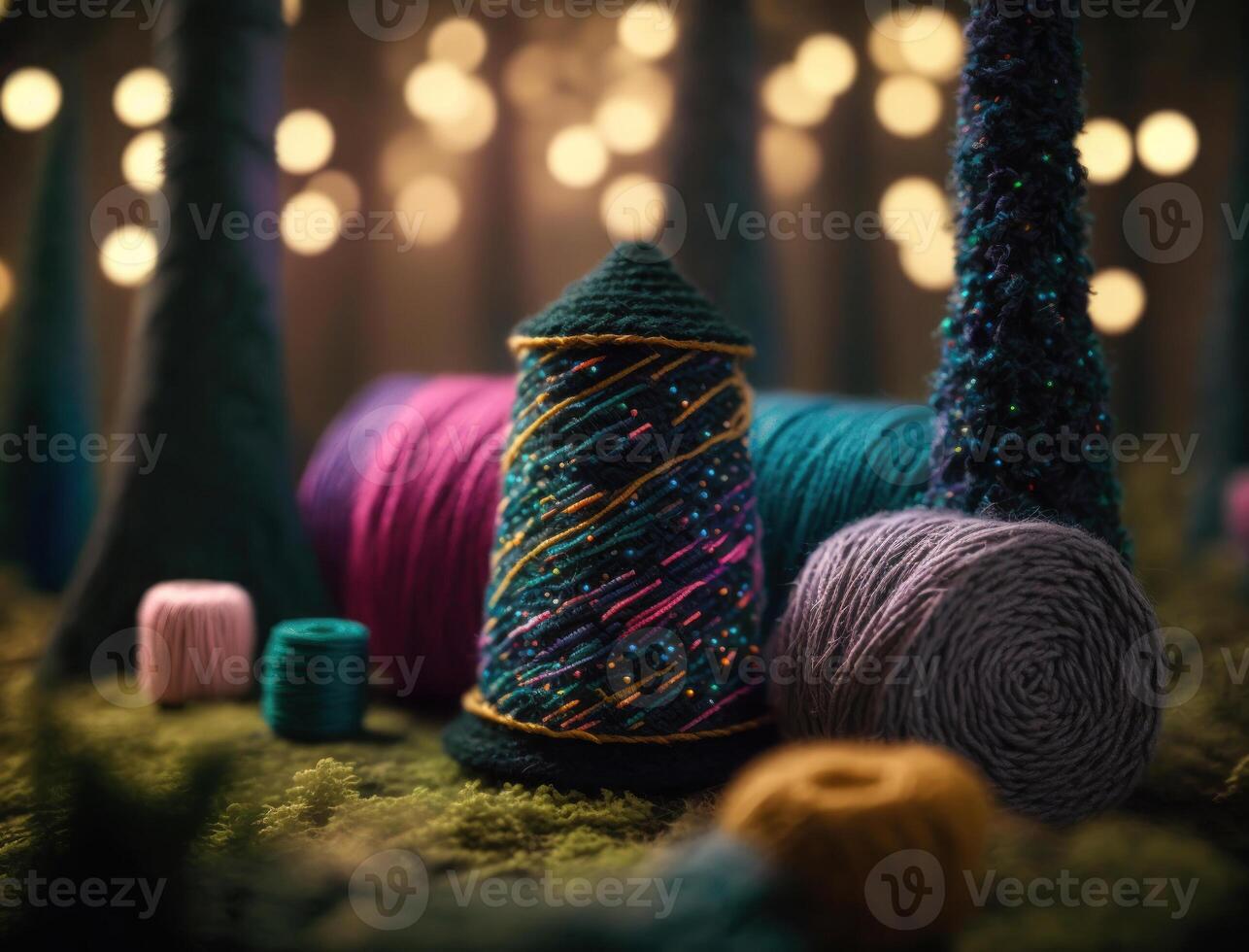 multicolorido floresta fez de lã fio tecidos criada com generativo ai tecnologia foto