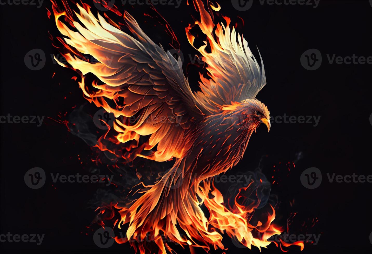 Fénix pássaro ressuscitado a partir de a cinzas, fogo pássaro. queimando pássaro. ai gerado. foto