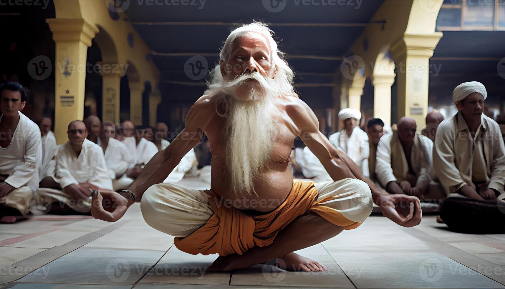 foto internacional ioga dia indiano iogue baba realizando ioga. ai gerado
