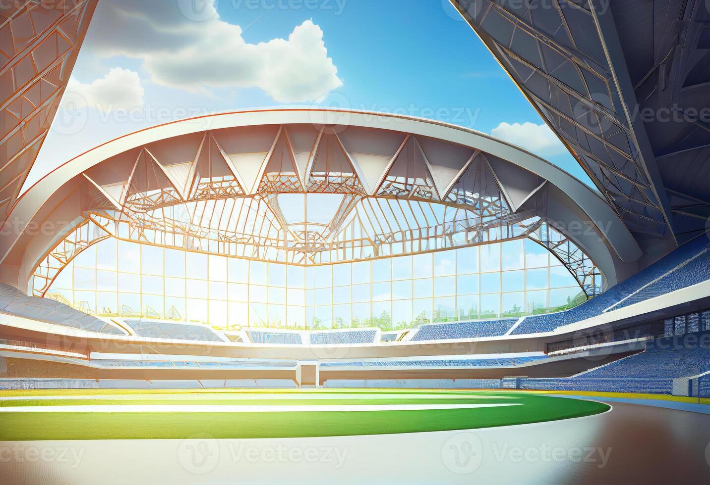grande beisebol estádio campo diamante luz do dia visualizar, moderno público esporte prédio. ai gerado. foto
