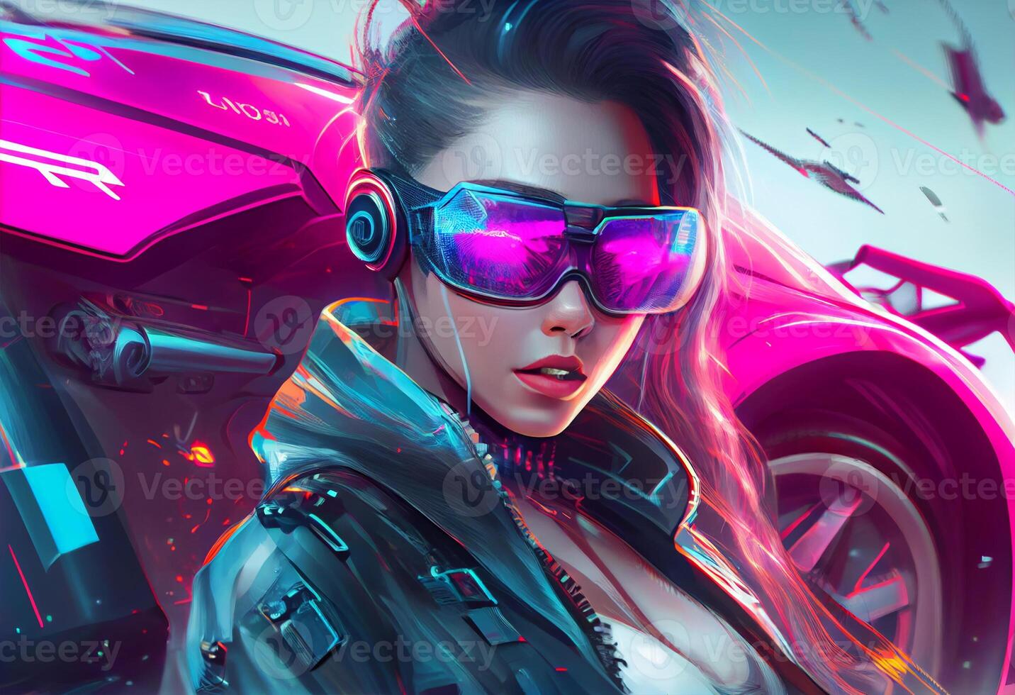 moda cyberpunk menina dirigir uma Super-carro ásia mulher com futuro  digital copos, realista. gerar ai 22628362 Foto de stock no Vecteezy