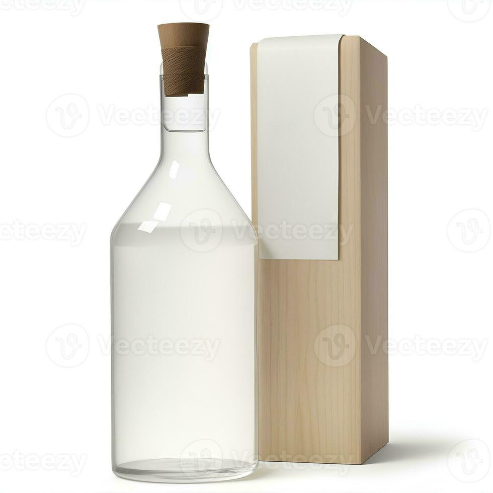 uma típica em forma shochu licor garrafa com em branco rótulo, isolado em branco. ai gerado foto