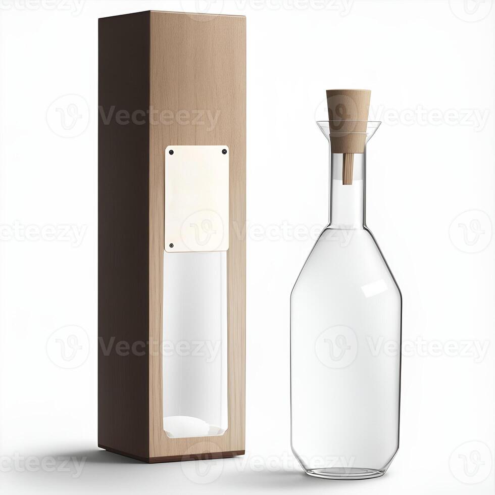 uma típica em forma shochu licor garrafa com em branco rótulo, isolado em branco. ai gerado foto