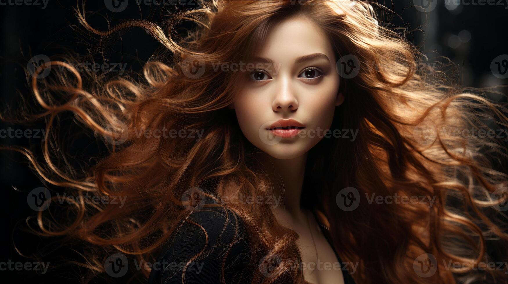 uma lindo mulher com grandes cabelo gostar seda. ai gerado 25476131 Foto de  stock no Vecteezy