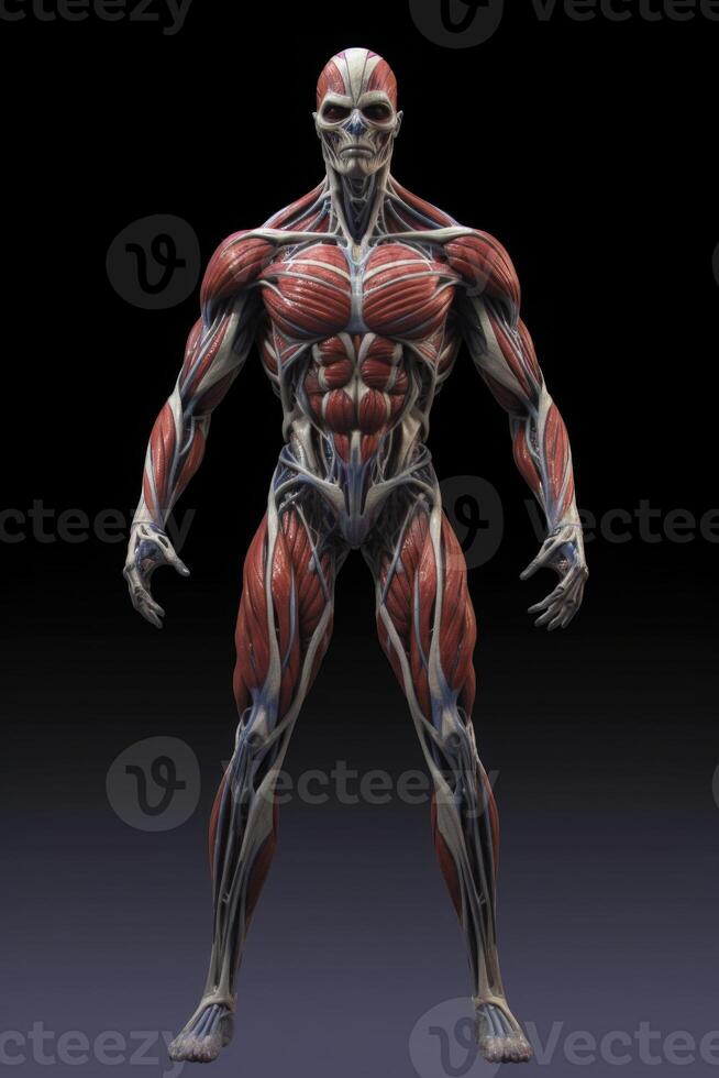 anatômico humano corpo com muscular e circulatório sistemas. generativo ai foto