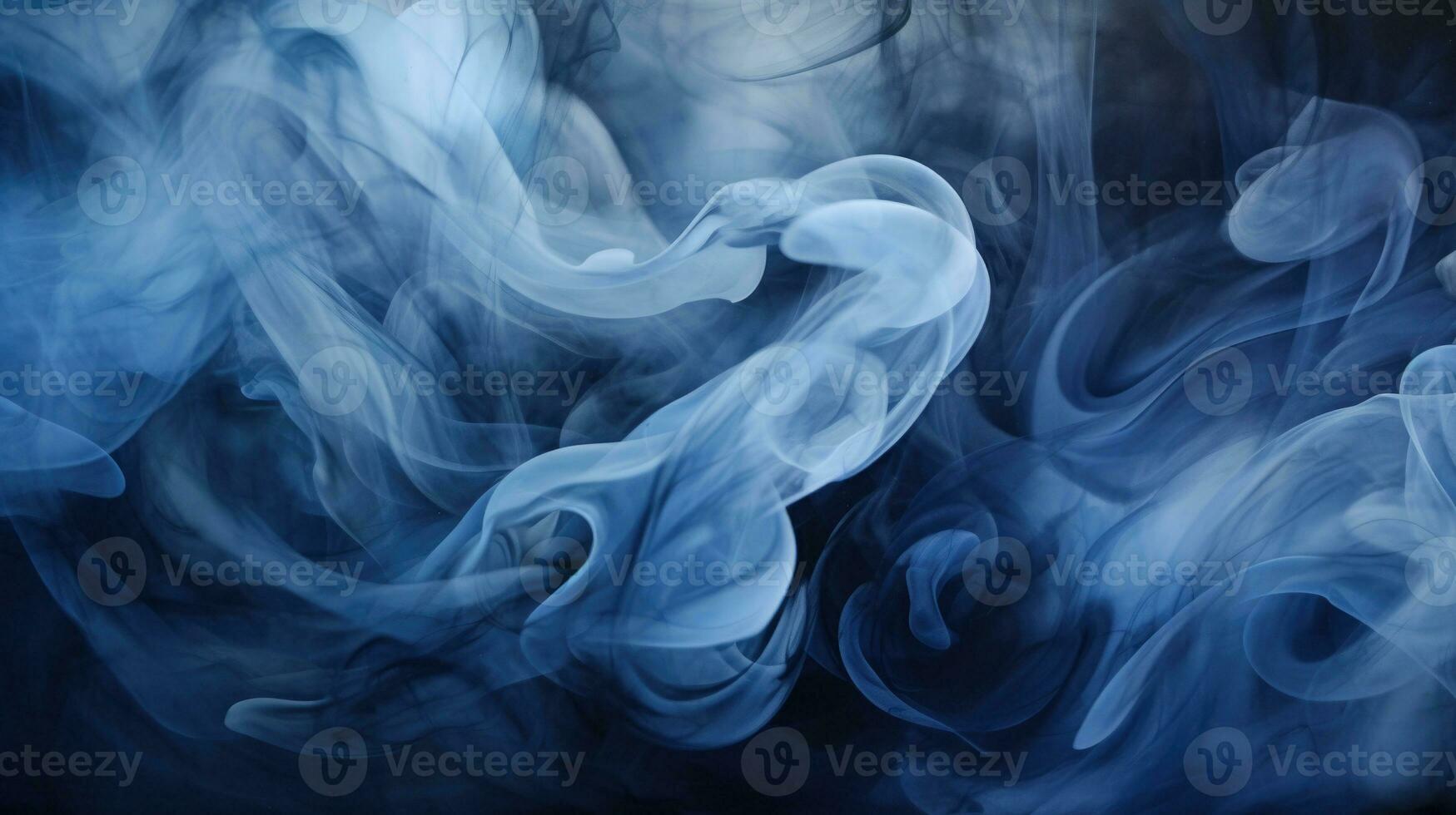 fumaça rodopiando efeito. tinta solta dentro água em Sombrio azul fundo. generativo ai foto