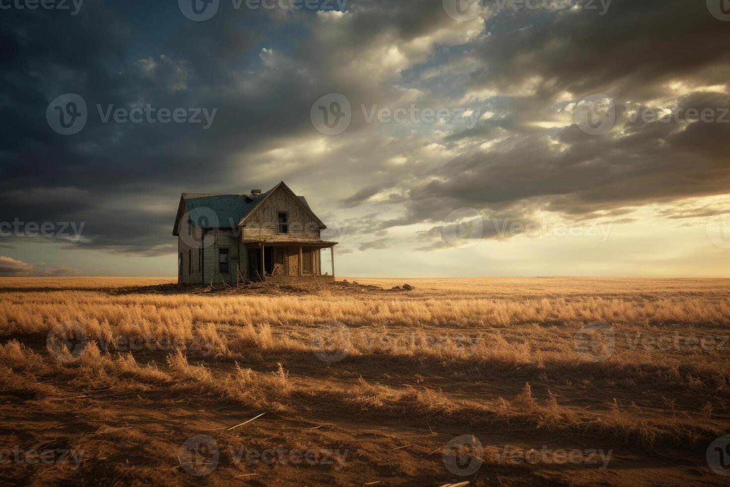 abandonado casa dentro a campo. generativo ai foto