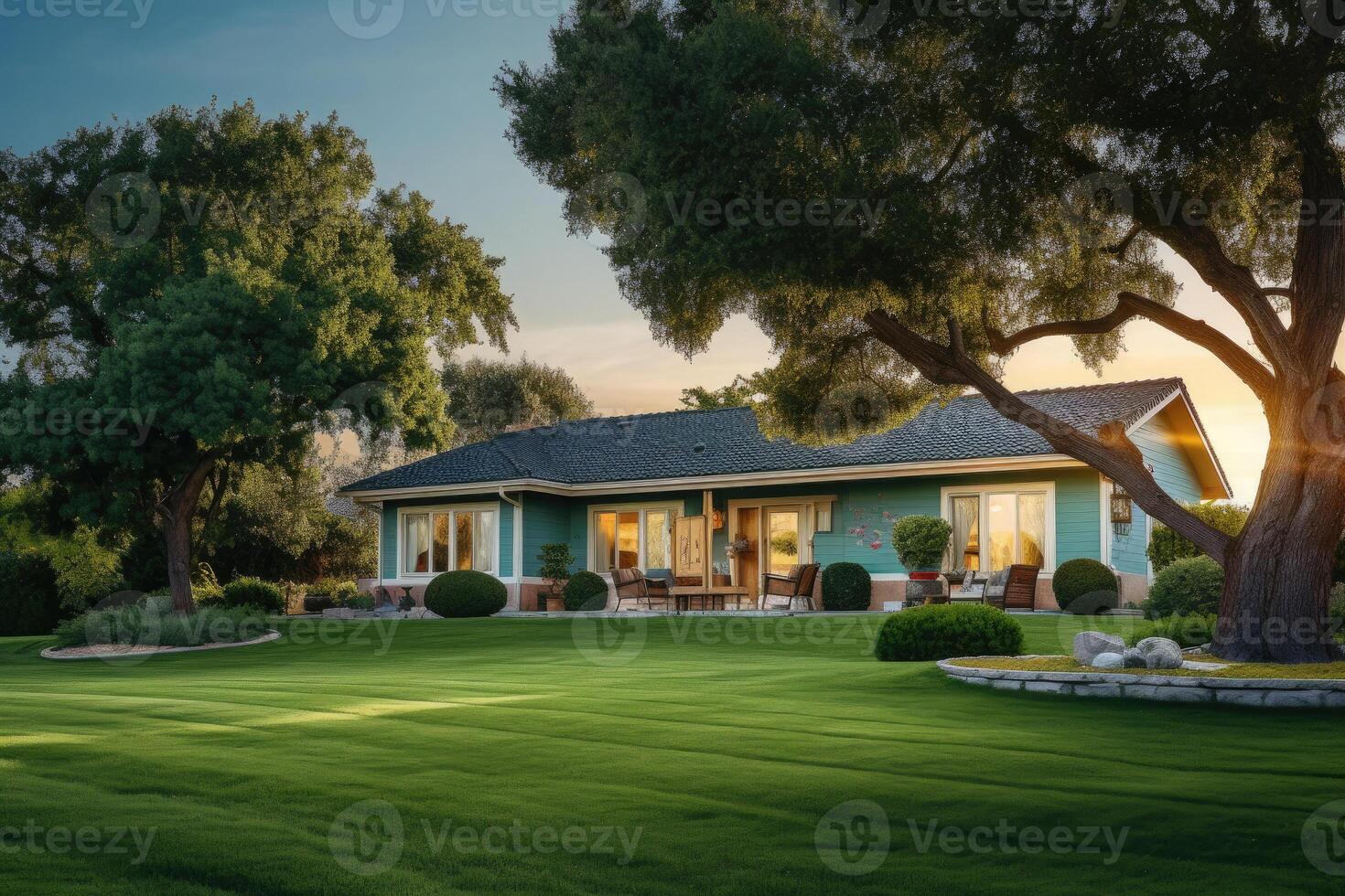 tradicional americano casa fachada dentro subúrbio. generativo ai foto