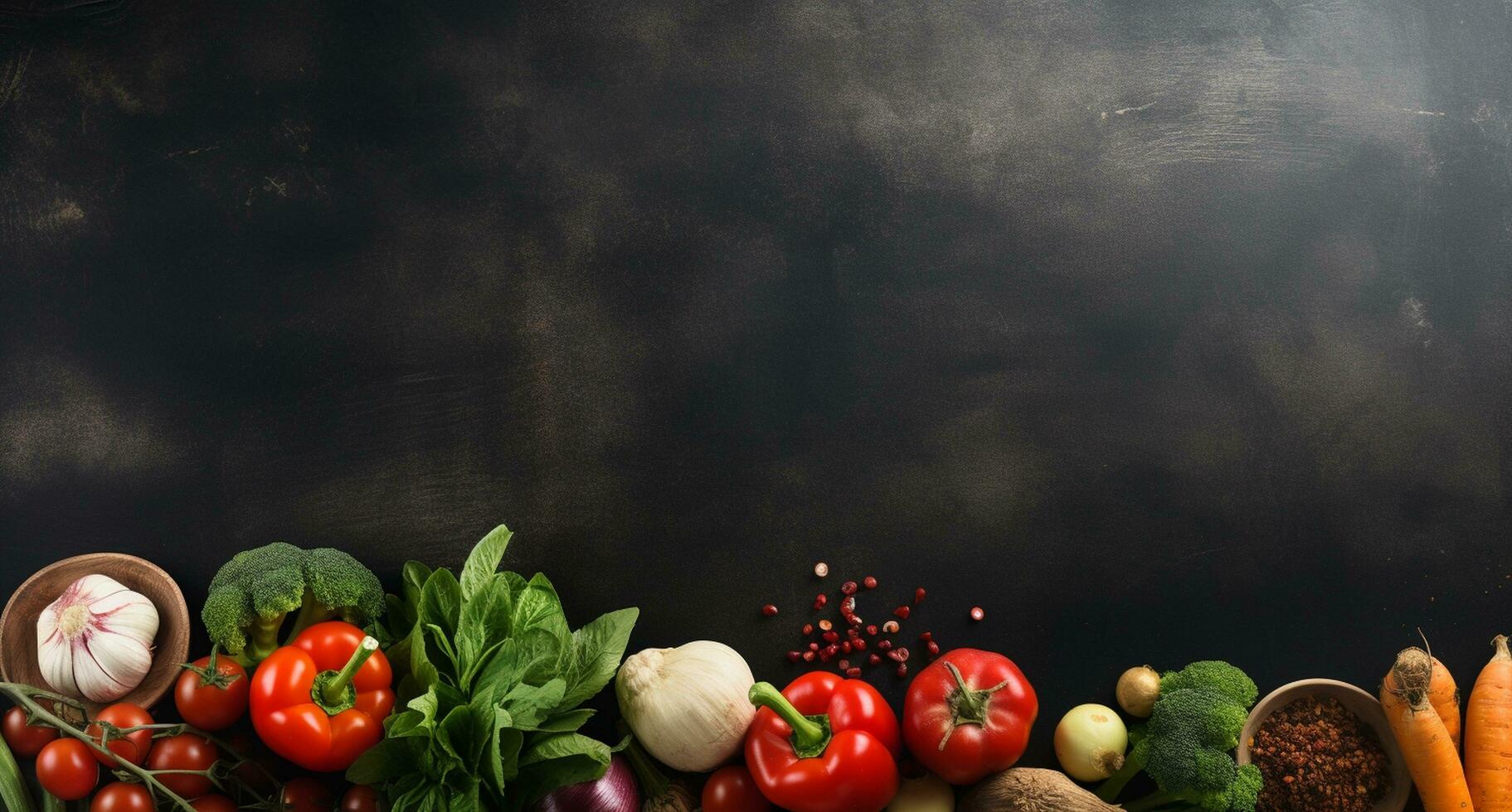 legumes conjunto e especiarias para cozinhando em Sombrio fundo. ai gerado foto