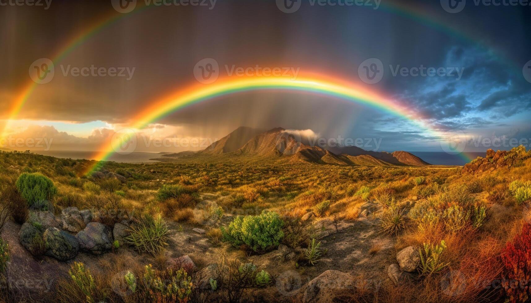 majestoso montanha faixa, vibrante cores, tranquilo cena gerado de ai foto