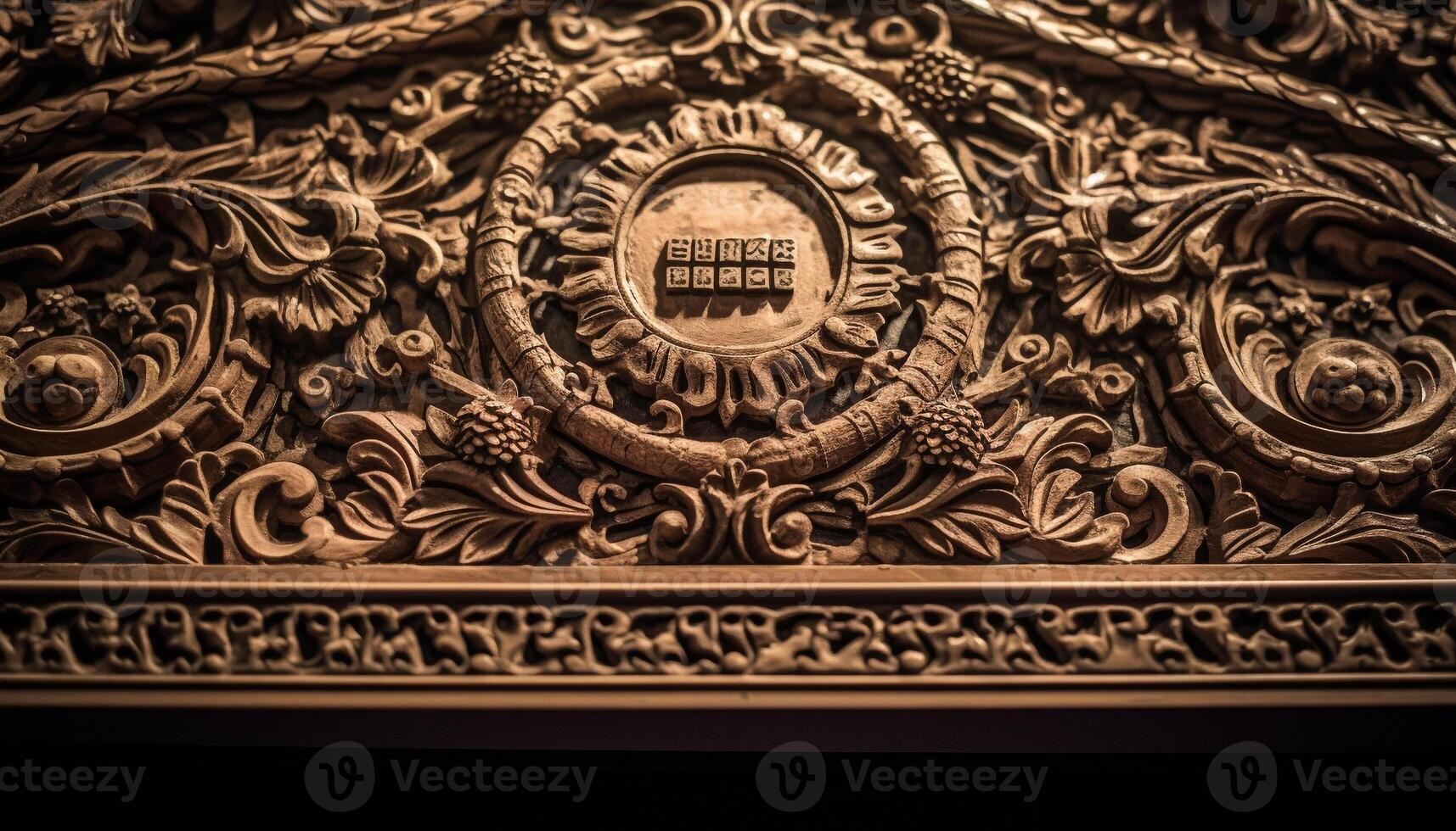ornamentado madeira porta com floral padronizar decoração gerado de ai foto
