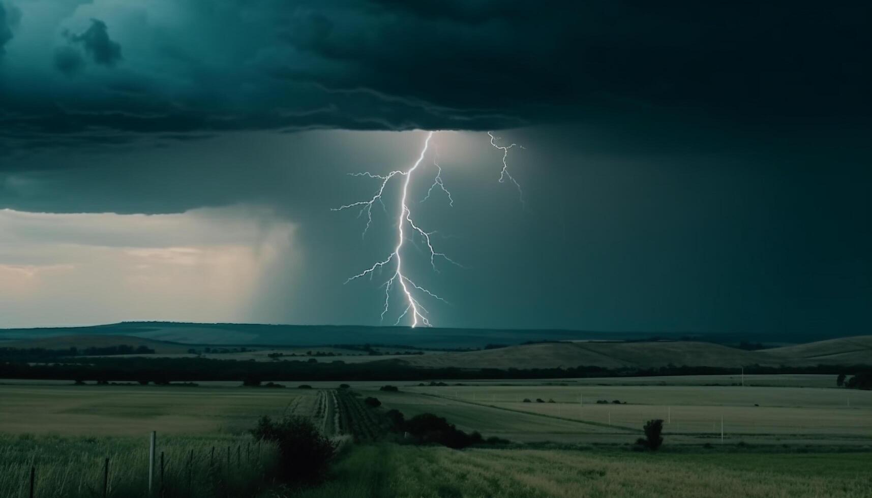 eletricidade crepitação através a dramático tormentoso céu gerado de ai foto