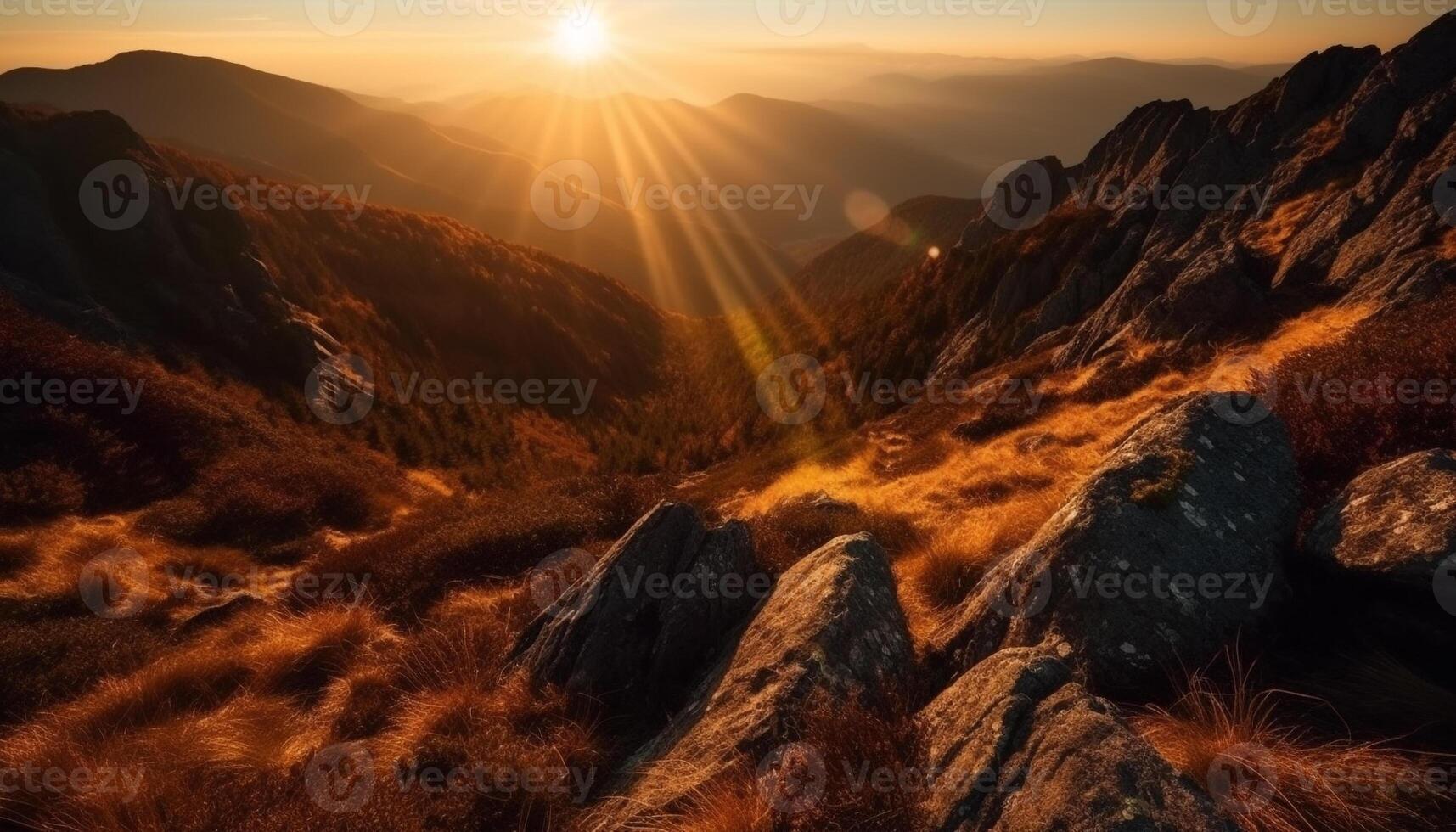 majestoso montanha faixa, tranquilo Prado, panorâmico Visão gerado de ai foto