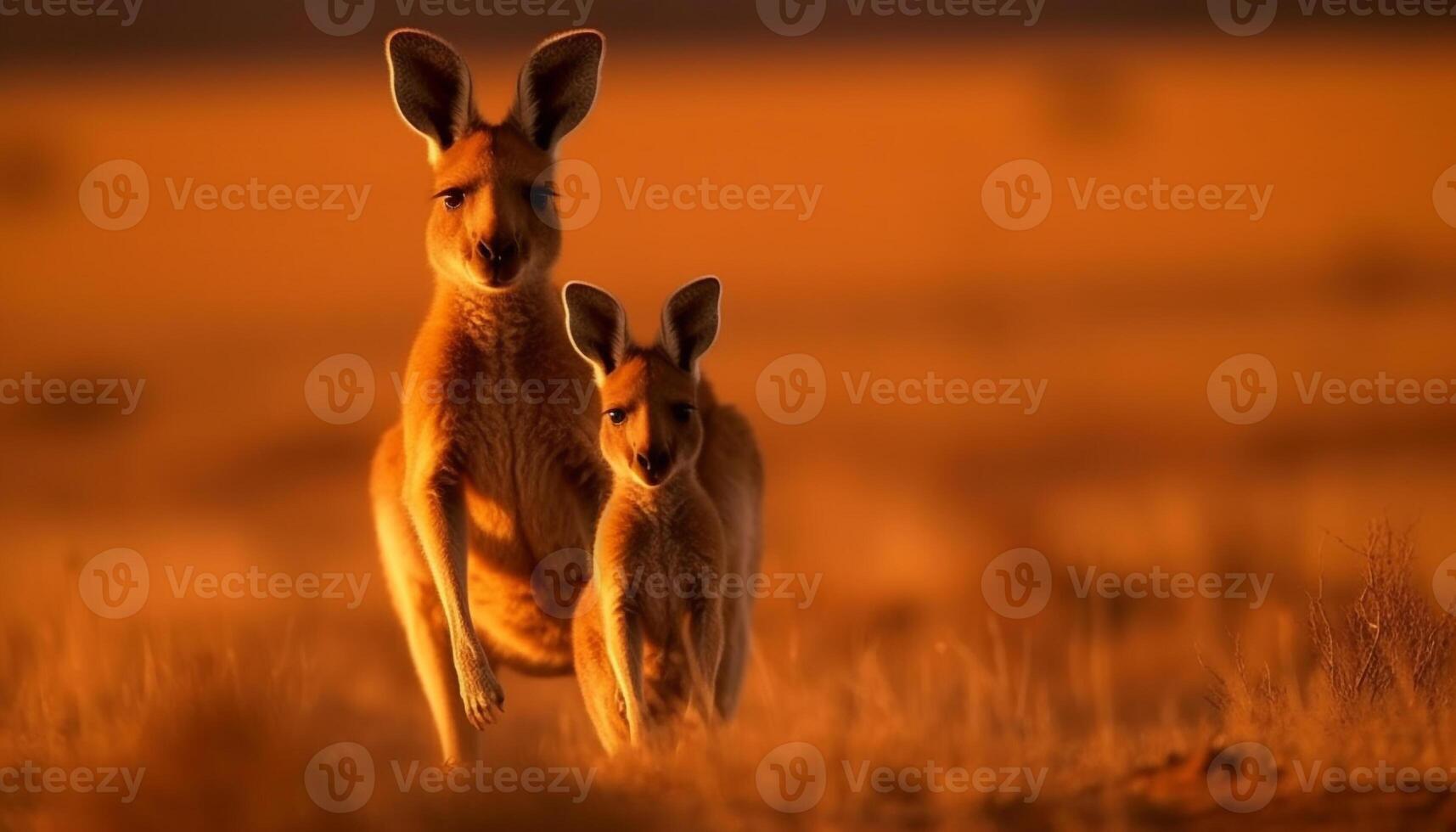 fofa marsupial em pé dentro Prado às crepúsculo gerado de ai foto