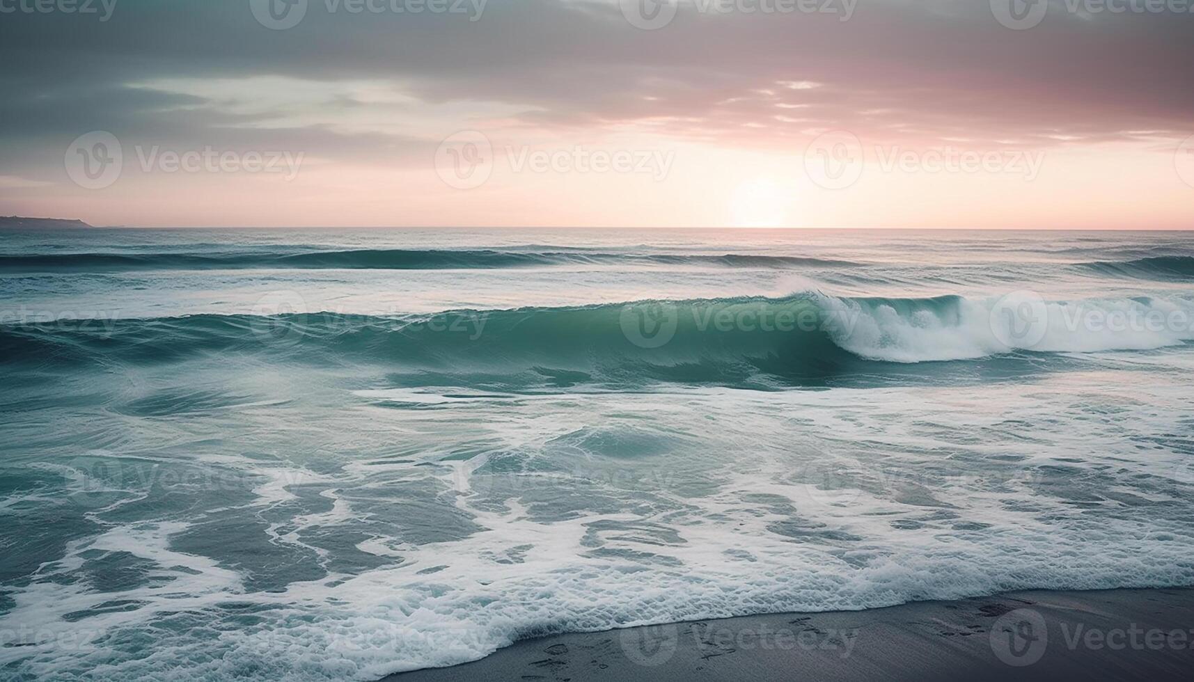 pôr do sol surfar espirrando em tranquilo marinha beleza gerado de ai foto