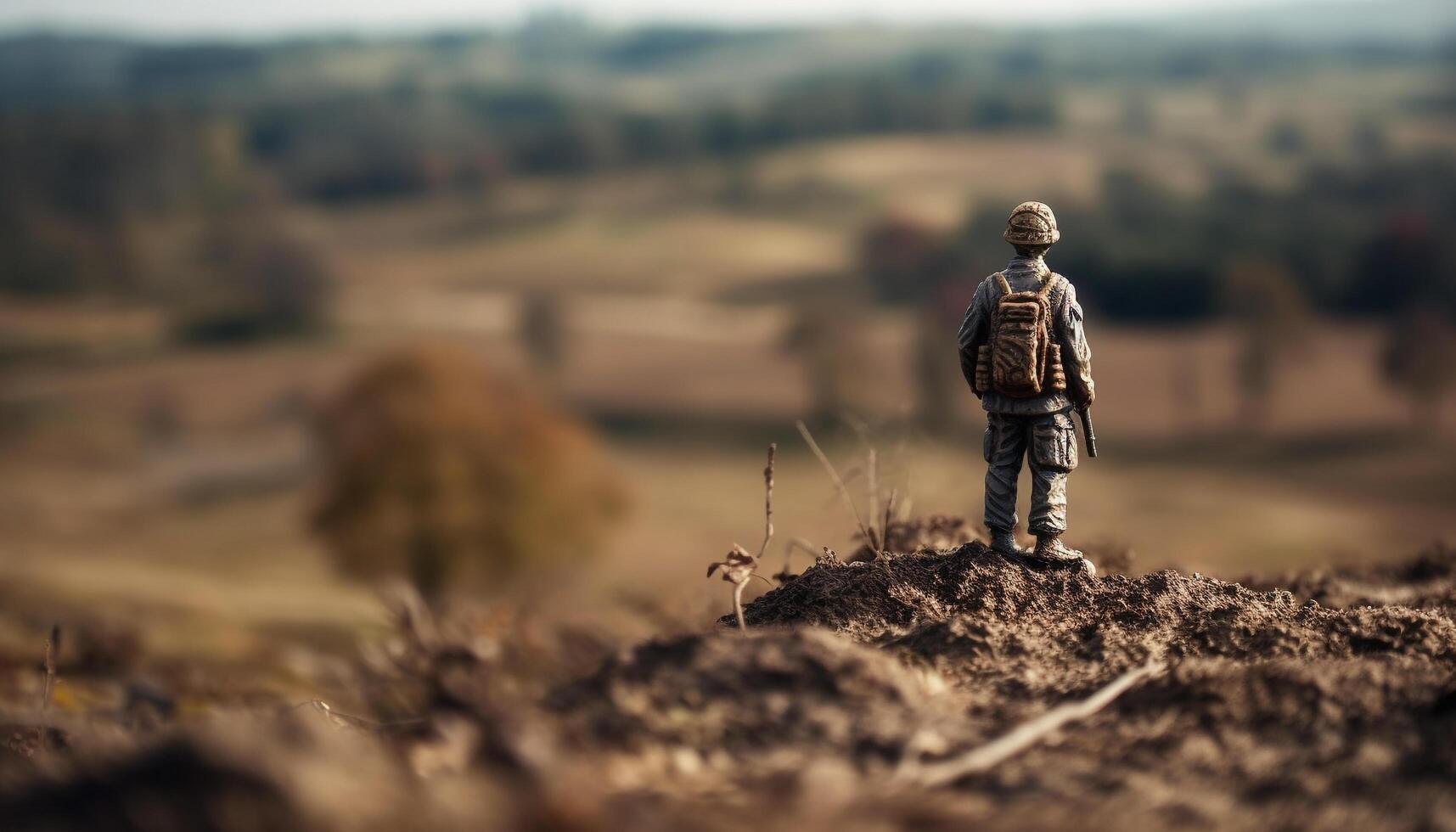 1 homem caminhada montanha pico, desfrutando solidão gerado de ai foto