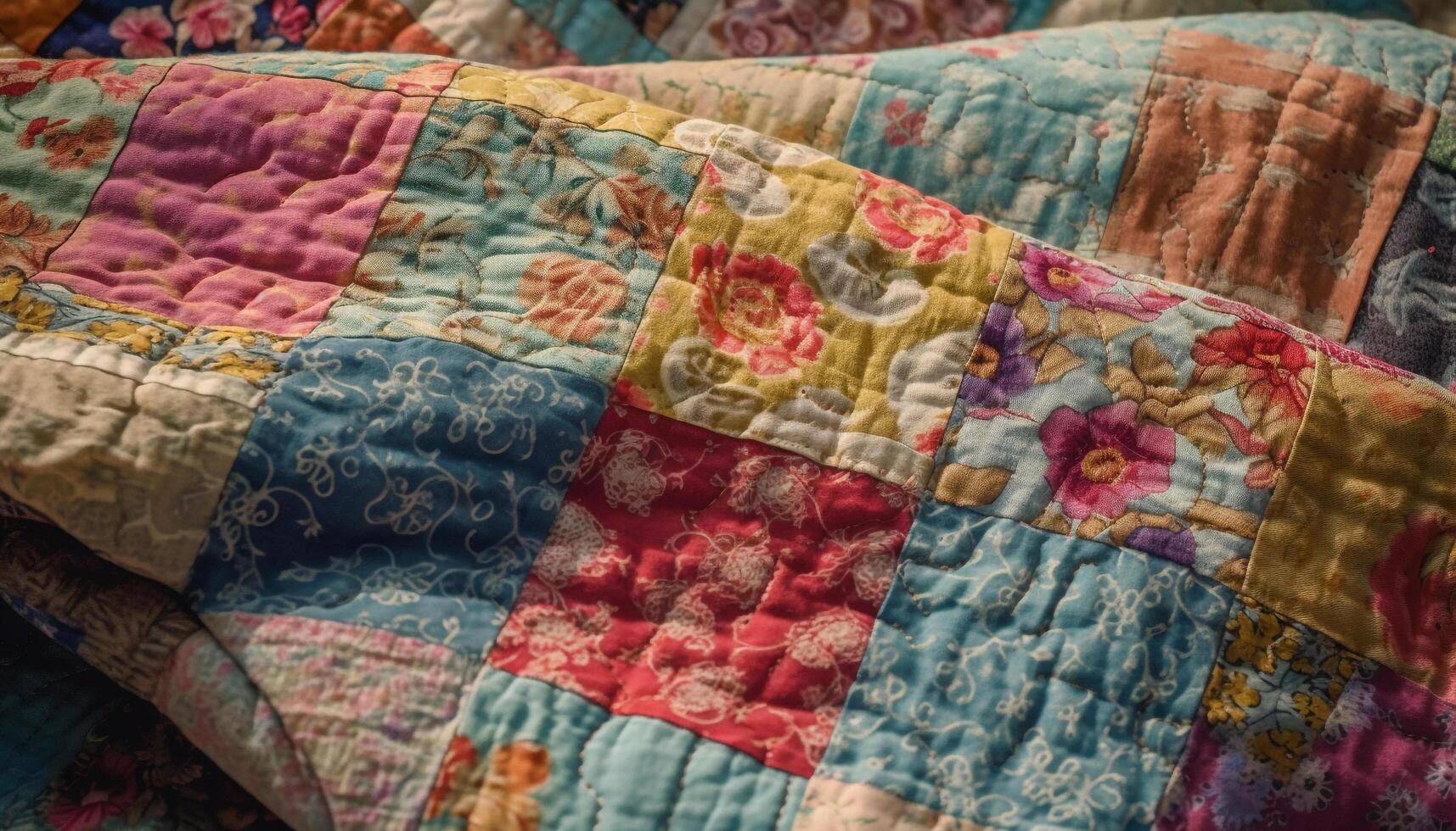 multi colori patchwork travesseiro com floral padronizar Projeto gerado de ai foto