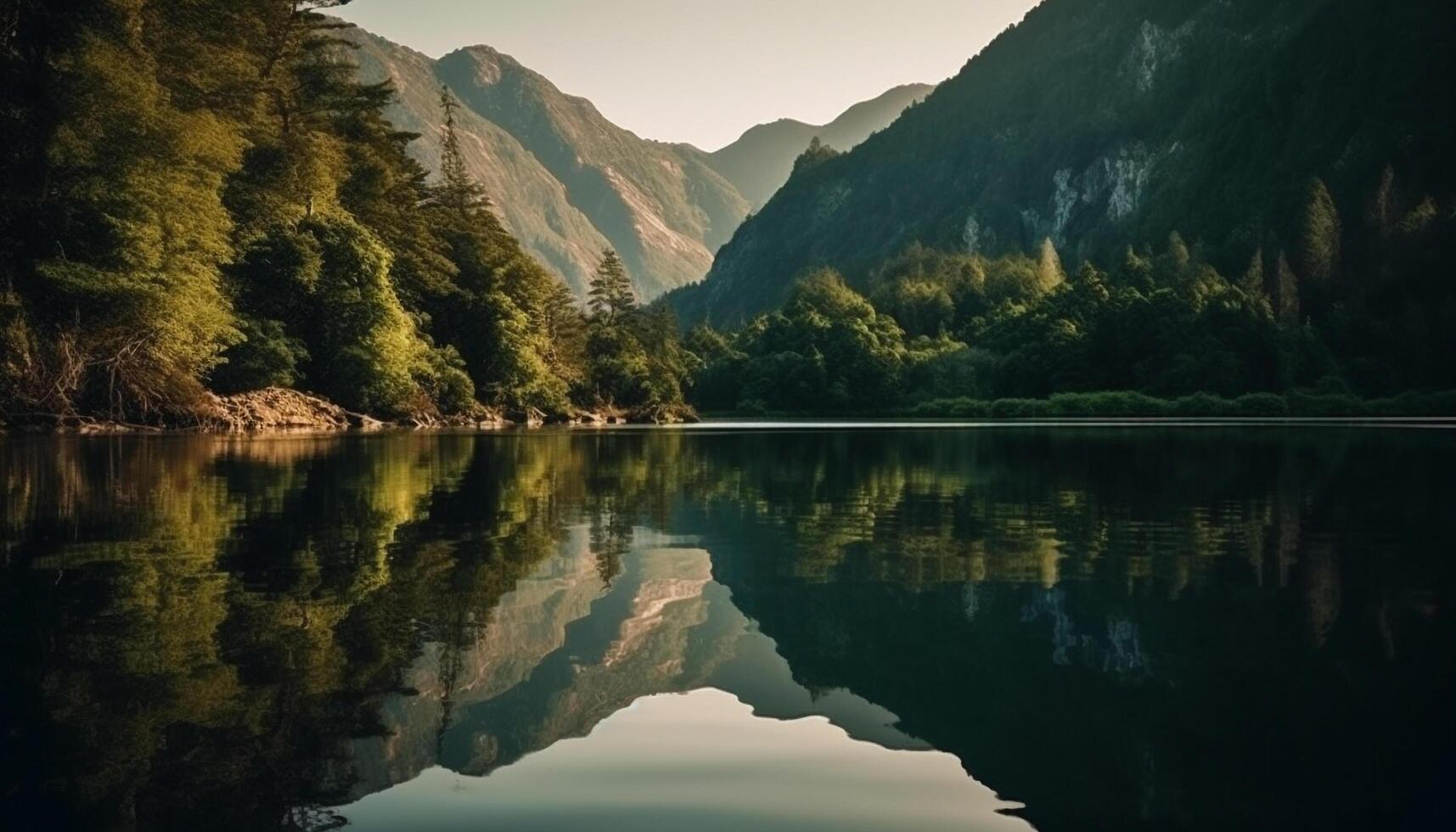 majestoso montanha pico reflete dentro tranquilo lagoa gerado de ai foto