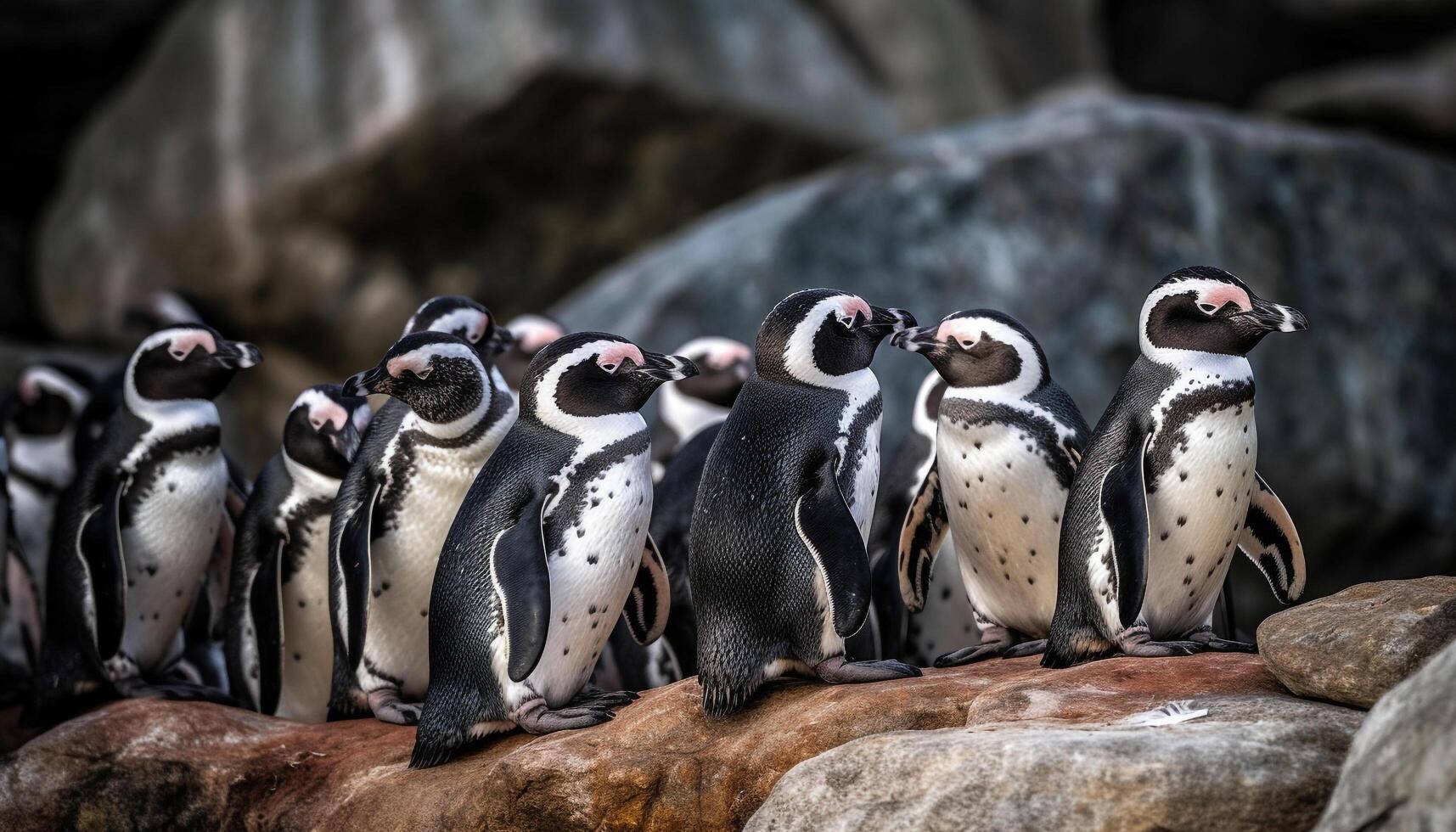 uma fofa grupo do burro pinguins bamboleando gerado de ai foto