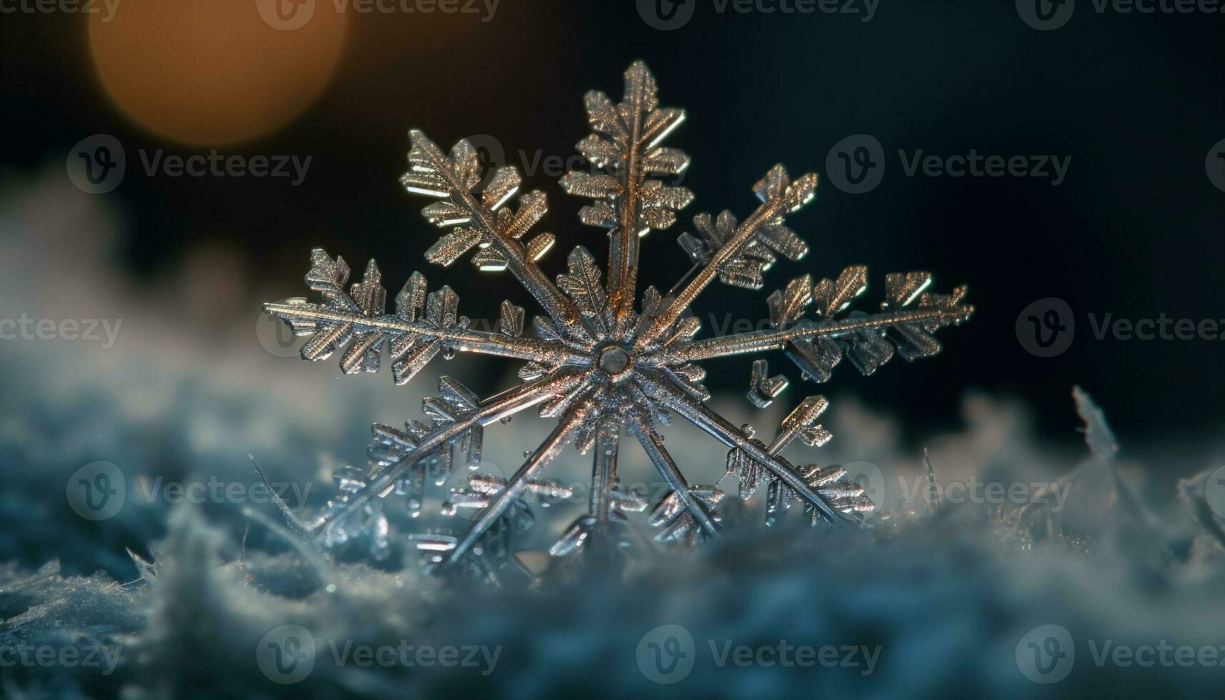 brilhante floco de neve decoração brilha em Sombrio árvore generativo ai foto