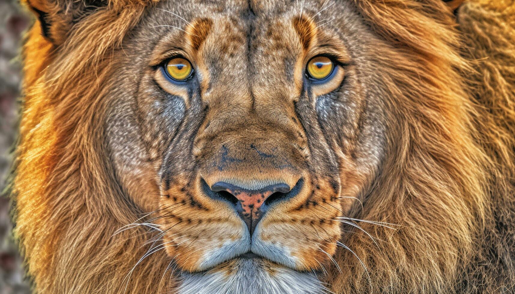majestoso leão fechar acima retrato, concentrando em dele poderoso juba gerado de ai foto