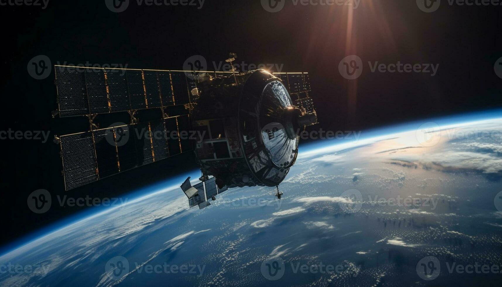 futurista nave espacial órbita planeta dentro profundo espaço gerado de ai foto