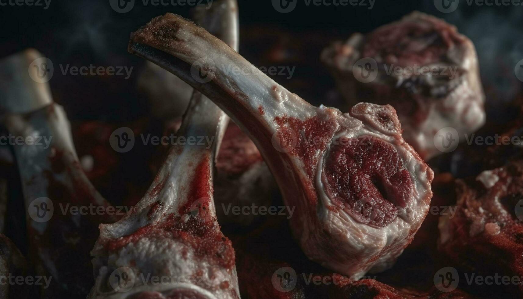 grelhado carne em churrasco, fechar acima do suculento costela bife gerado de ai foto