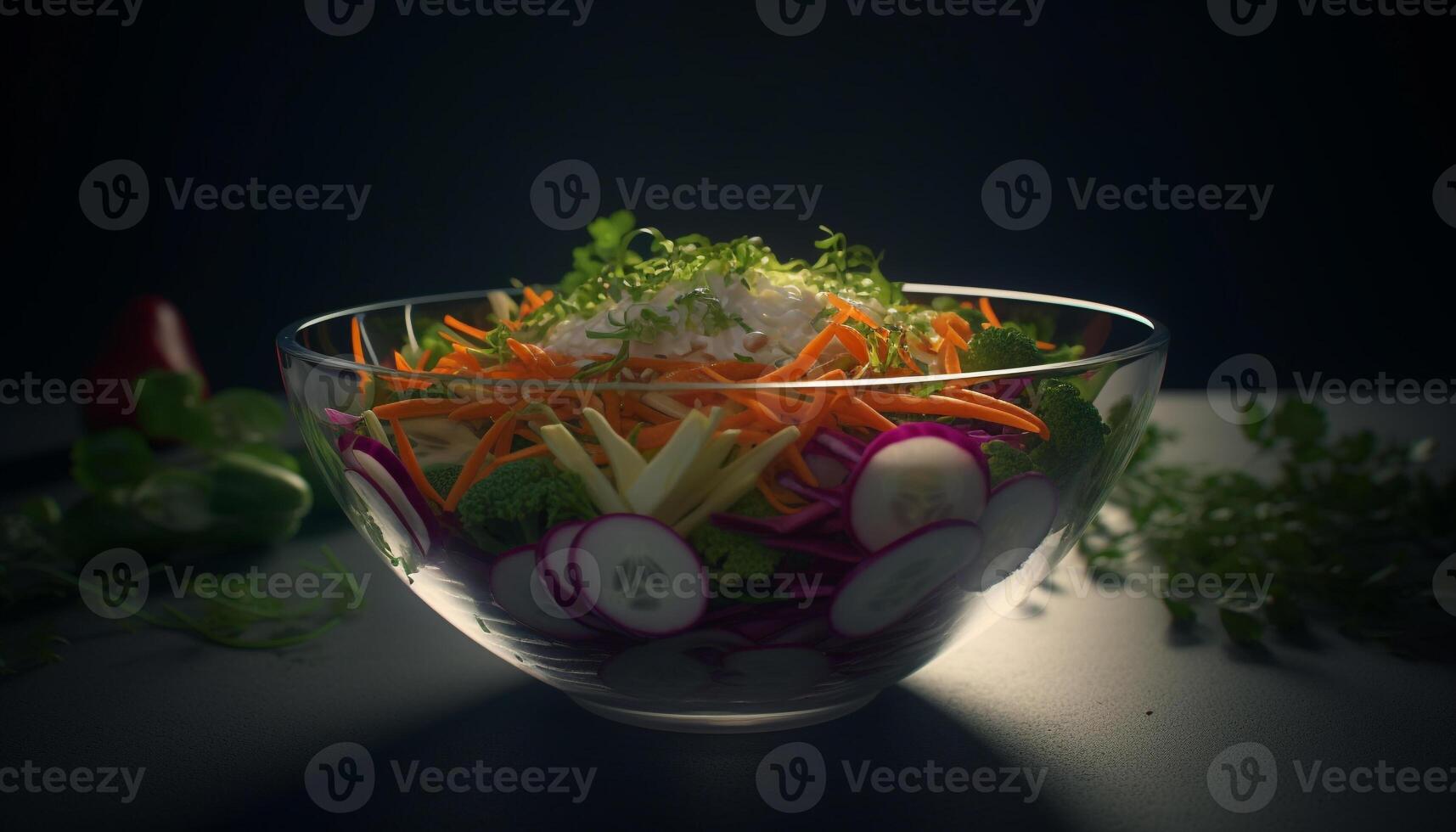 fresco vegetariano salada com orgânico ingredientes em multi colori louça gerado de ai foto